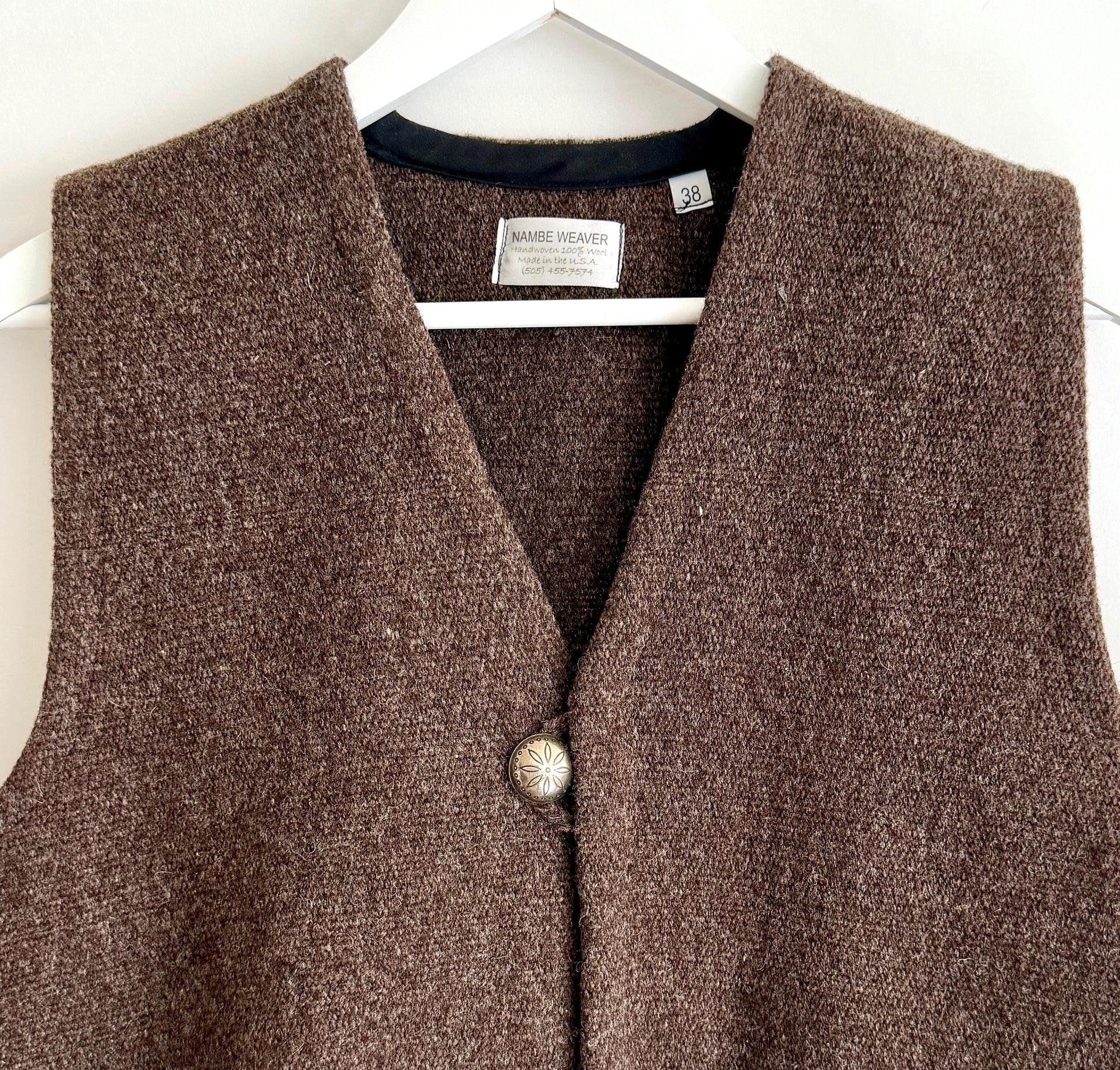 Vintage Brown Wool Vest Nambe Weavers New Mexico Handwoven
