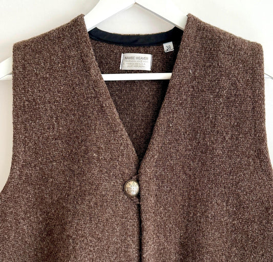 Vintage Brown Wool Vest Nambe Weavers New Mexico Handwoven