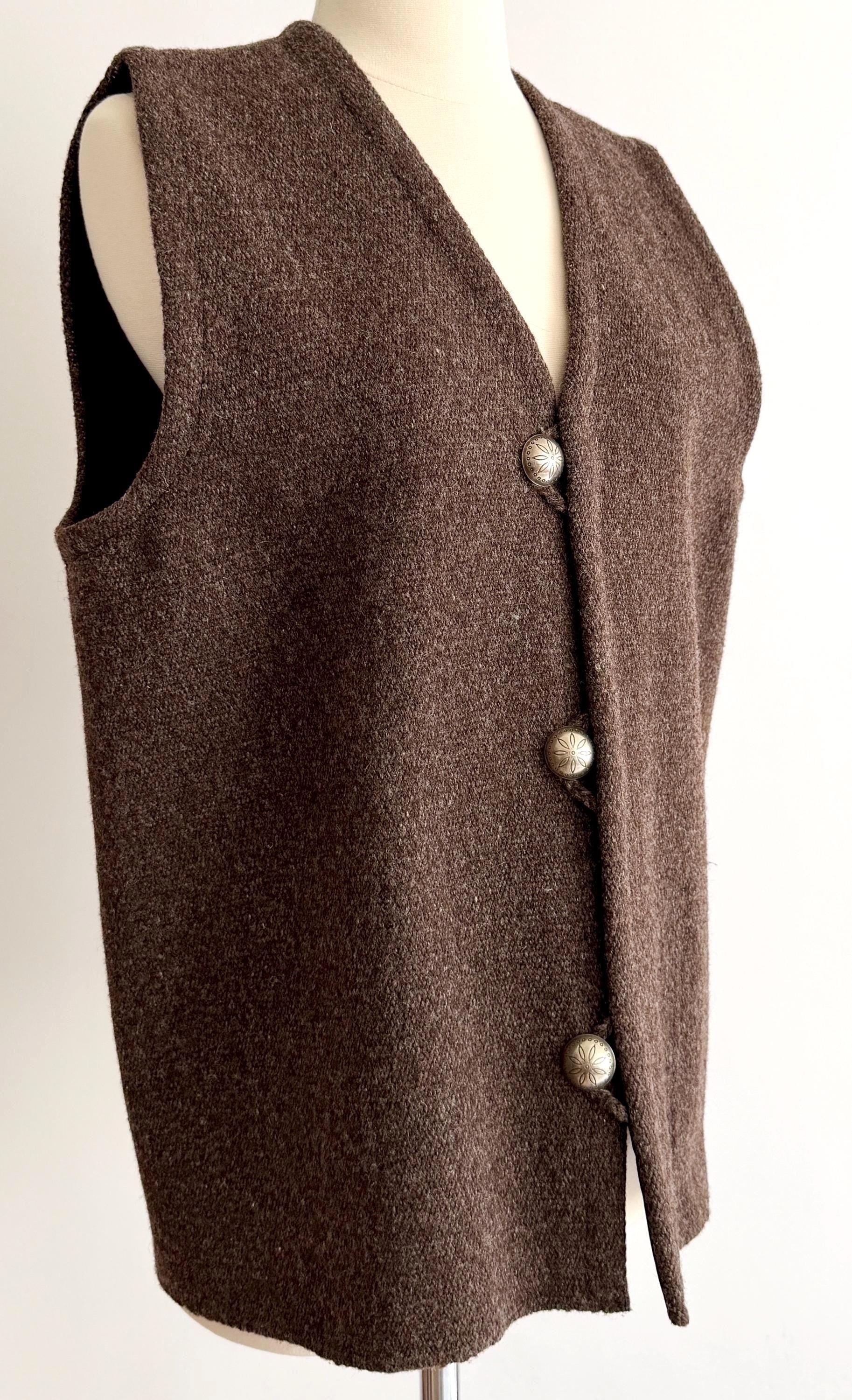 Vintage Brown Wool Vest Nambe Weavers New Mexico Handwoven
