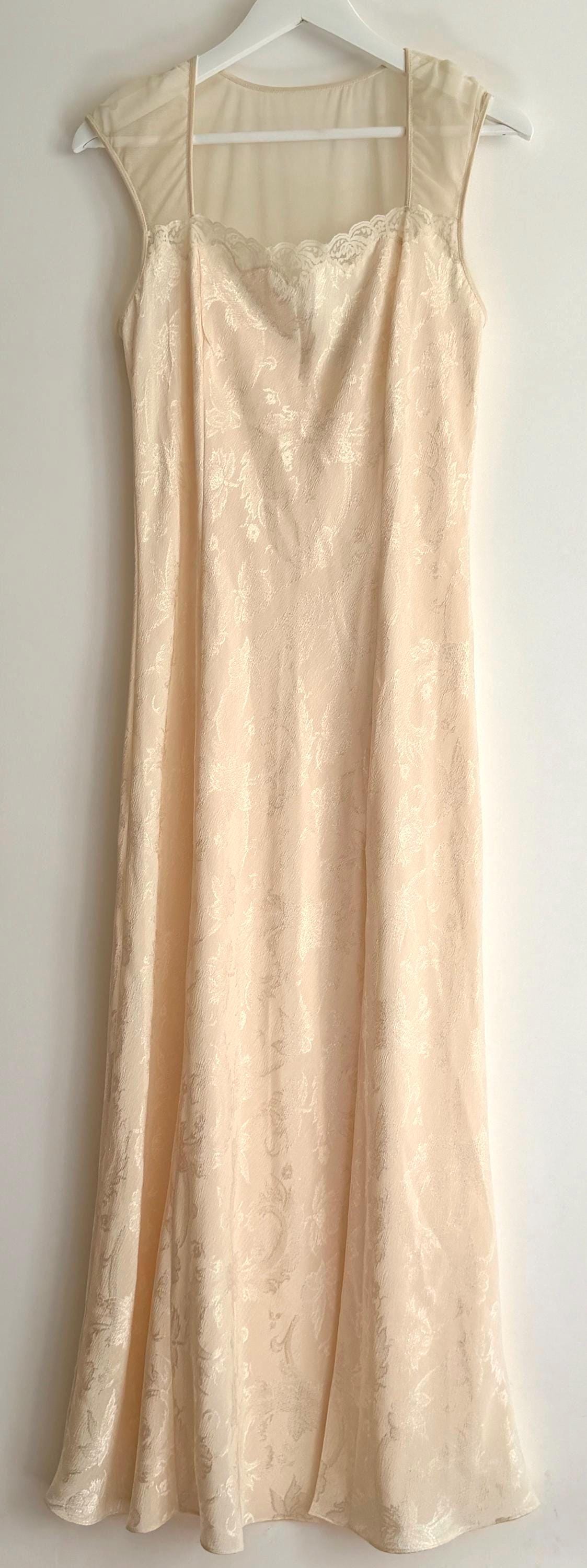 Vintage 90s Victorias Secret Nightie Ivory Slip Dress with Lace Trim