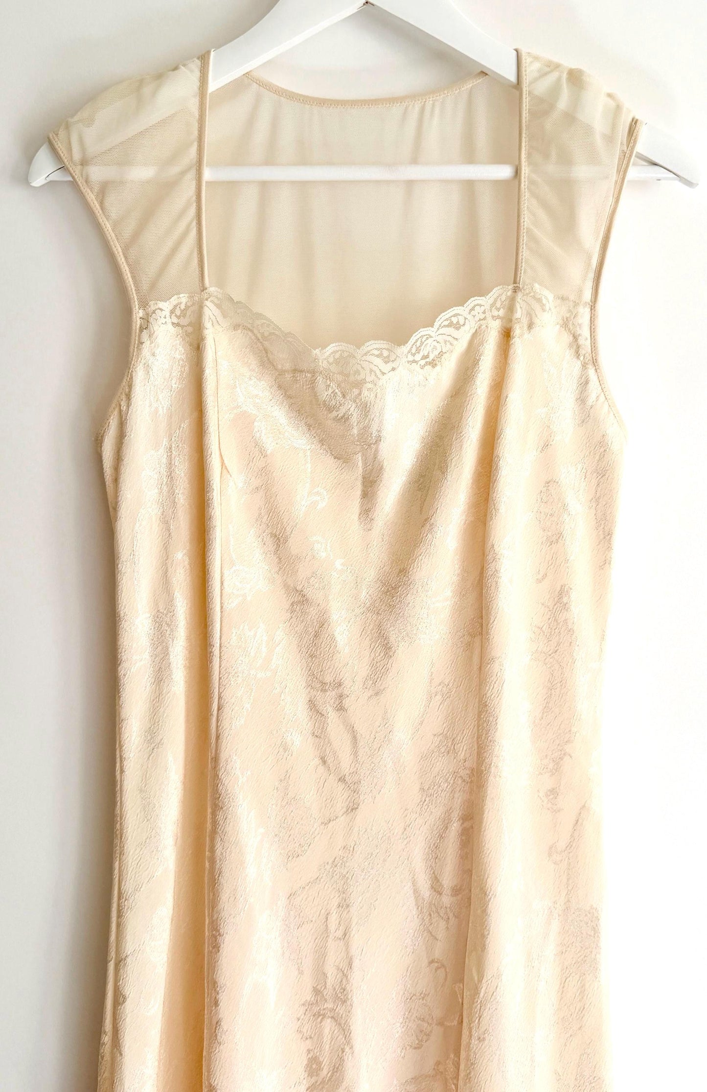 Vintage 90s Victorias Secret Nightie Ivory Slip Dress with Lace Trim