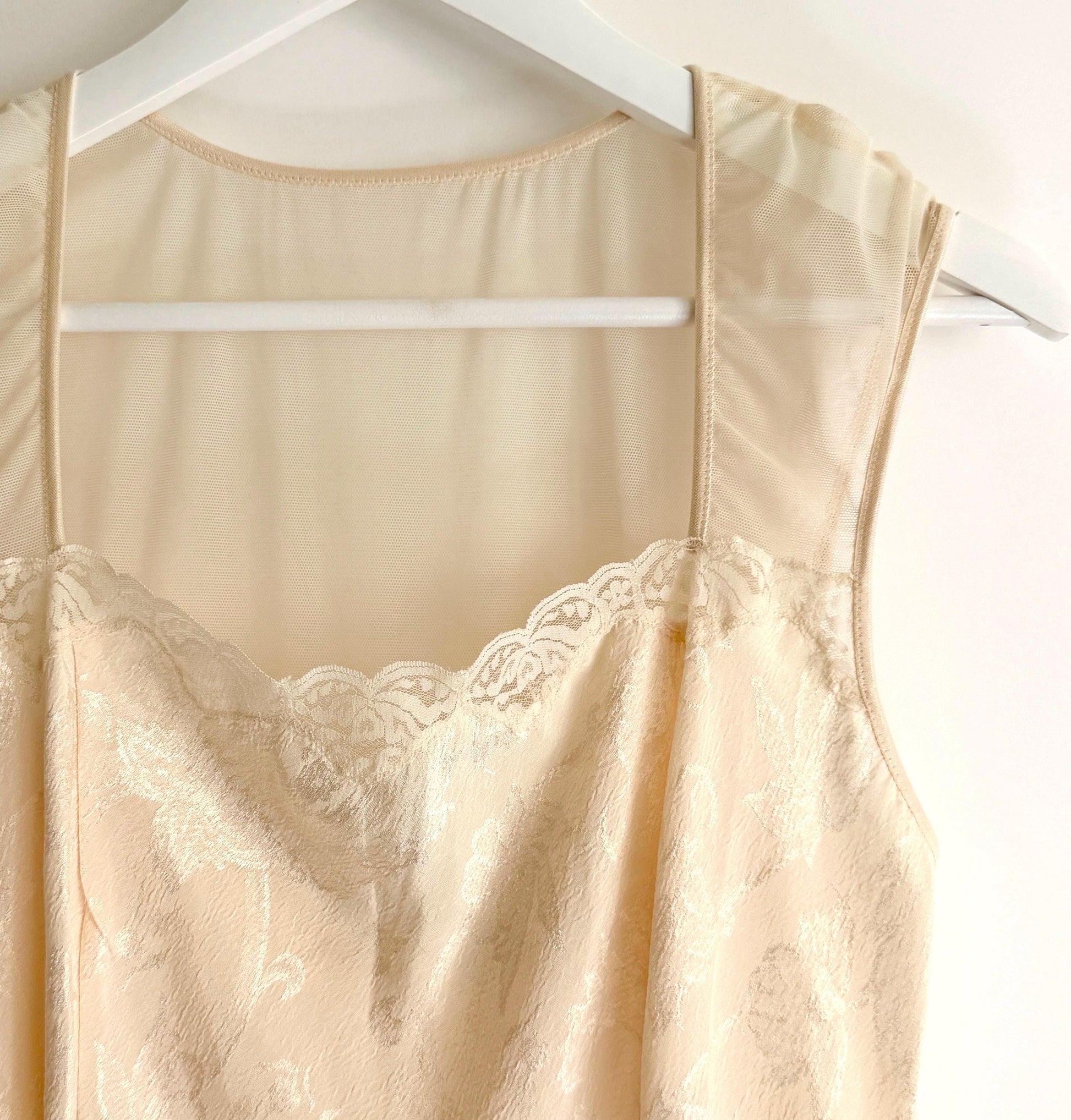 Vintage 90s Victorias Secret Nightie Ivory Slip Dress with Lace Trim