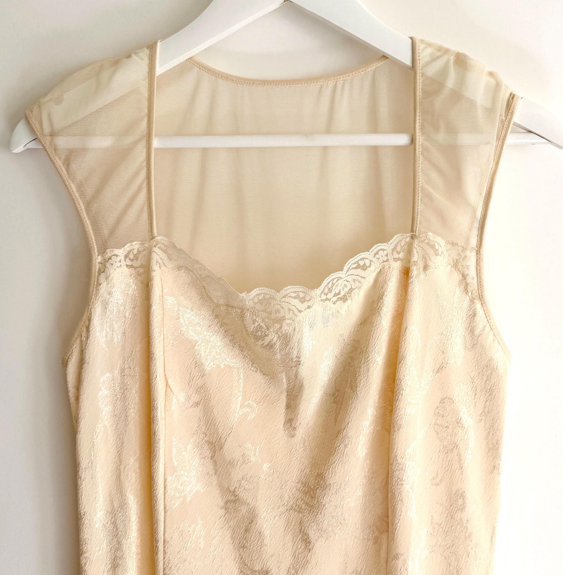 Vintage 90s Victorias Secret Nightie Ivory Slip Dress with Lace Trim