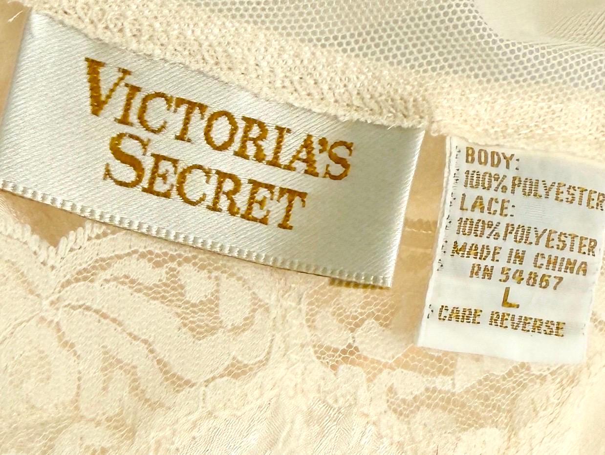 Vintage 90s Victorias Secret Nightie Ivory Slip Dress with Lace Trim