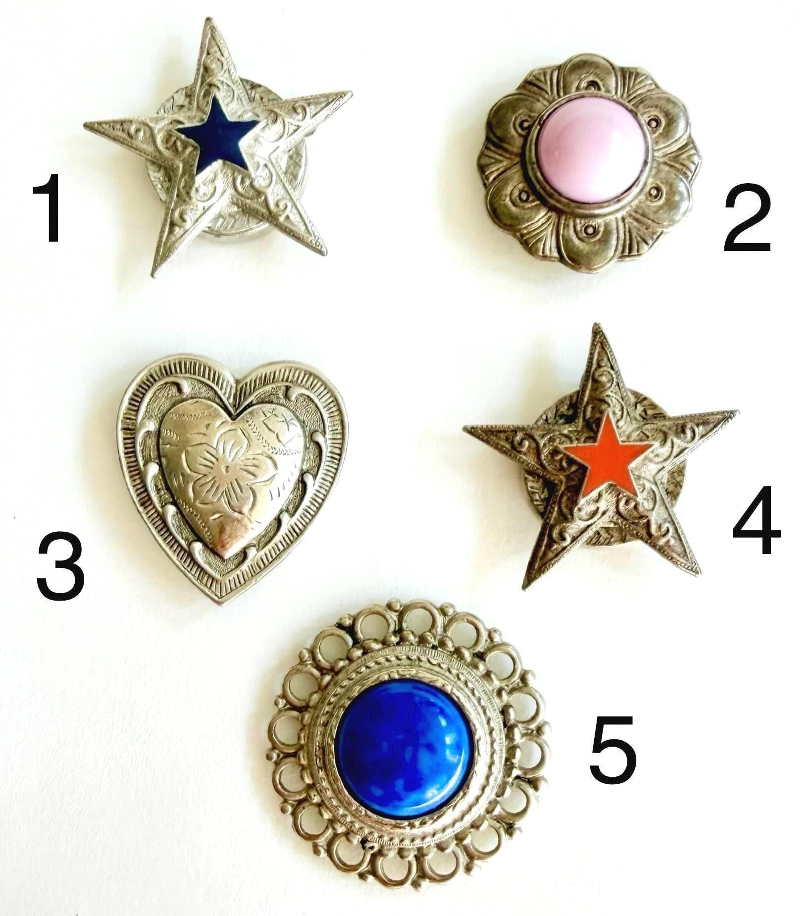 Vintage Sterling Silver Button Cover Western Heart Star