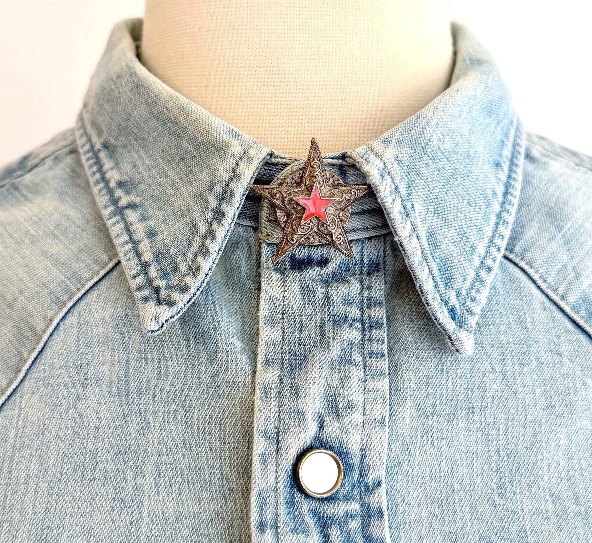 Vintage Sterling Silver Button Cover Western Heart Star