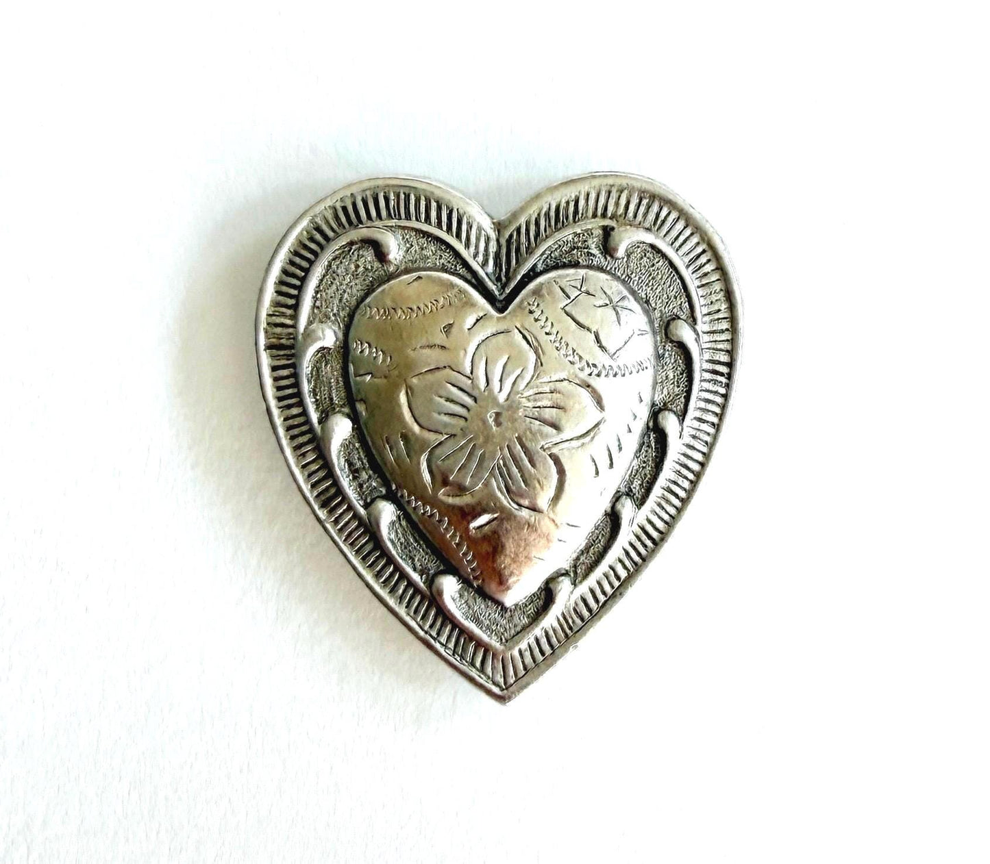 Vintage Sterling Silver Button Cover Western Heart Star