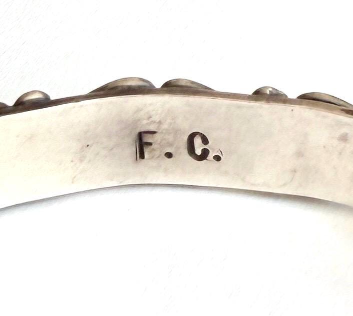 Vintage Zuni Turquoise Sterling Silver Cuff Bracelet Artist Signed FG