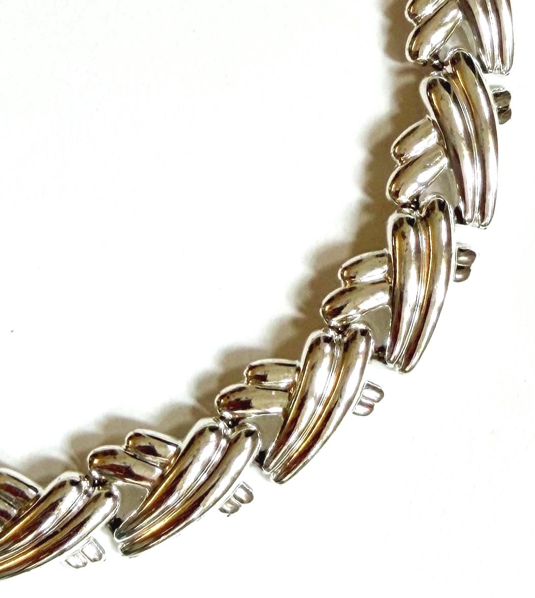 Vintage Silver X Choker Necklace 80s 90s Textured Ribbed Link Chain