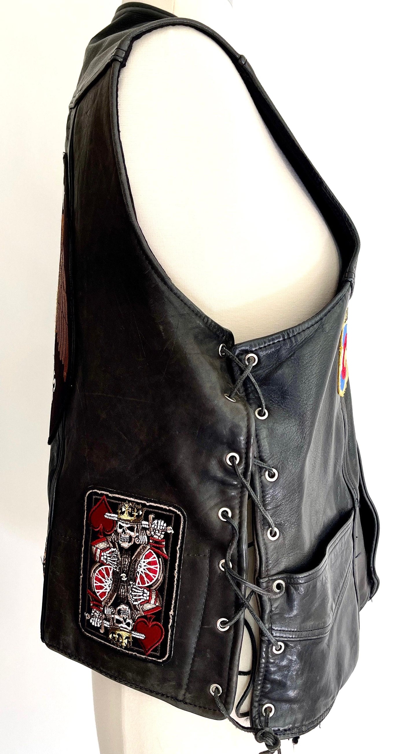 Vintage Leather Biker Vest American Legion Patches Sturgis Pins 90s Y2K
