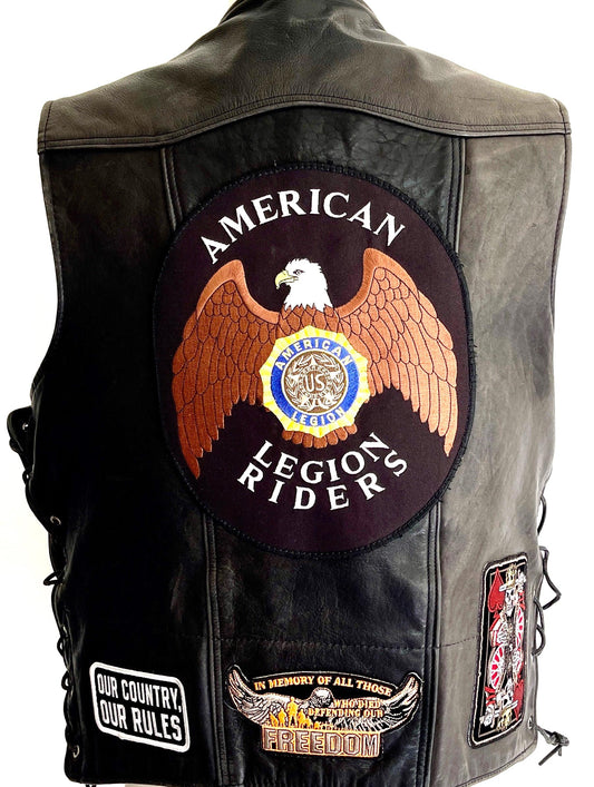 Vintage Leather Biker Vest American Legion Patches Sturgis Pins 90s Y2K