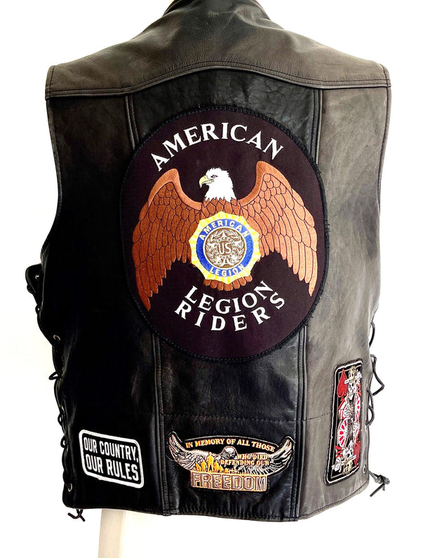 Vintage Leather Biker Vest American Legion Patches Sturgis Pins 90s Y2K
