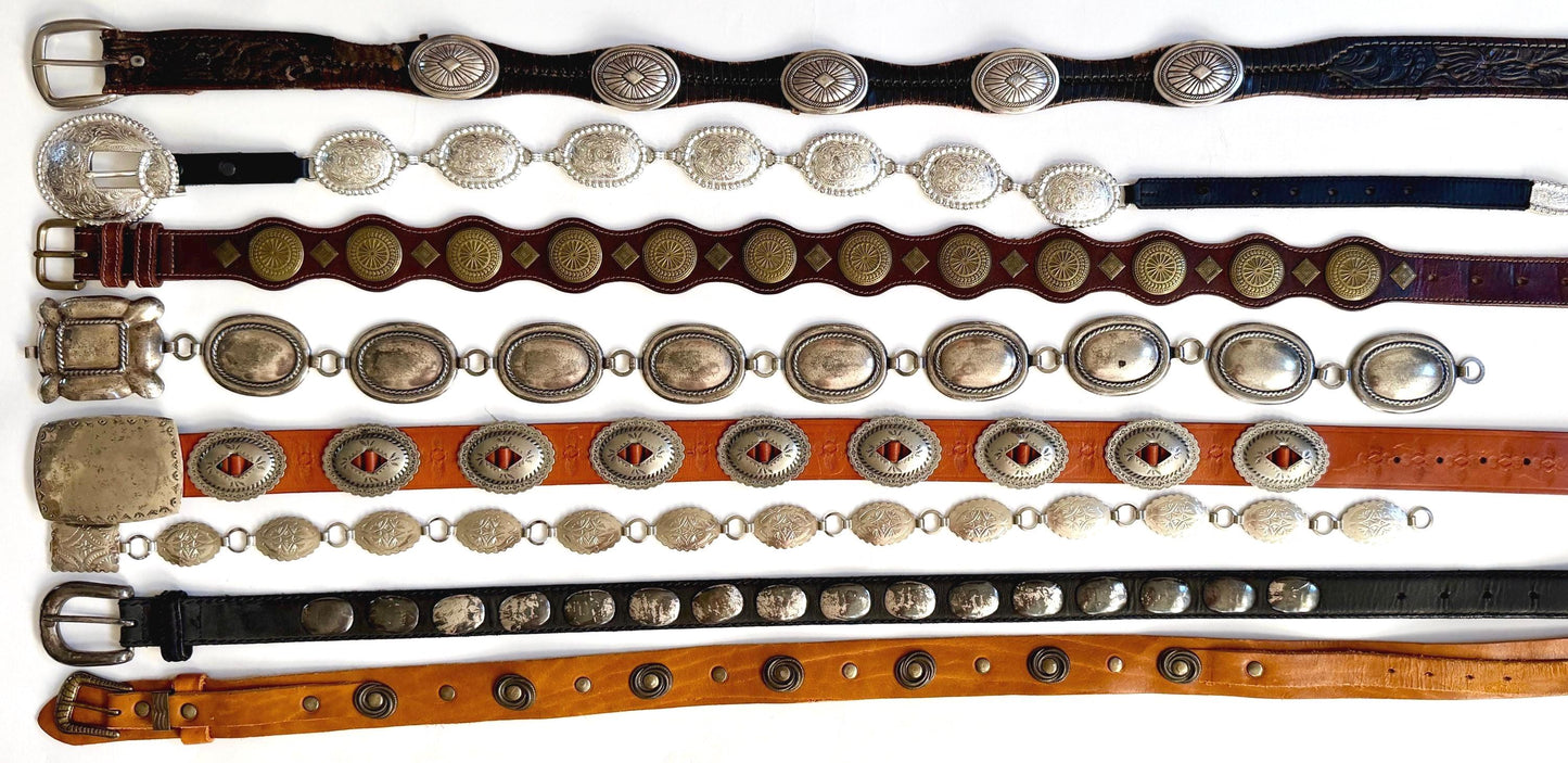 Vintage Concho Belt Brown Leather Strap Western Southwest Cowboy
