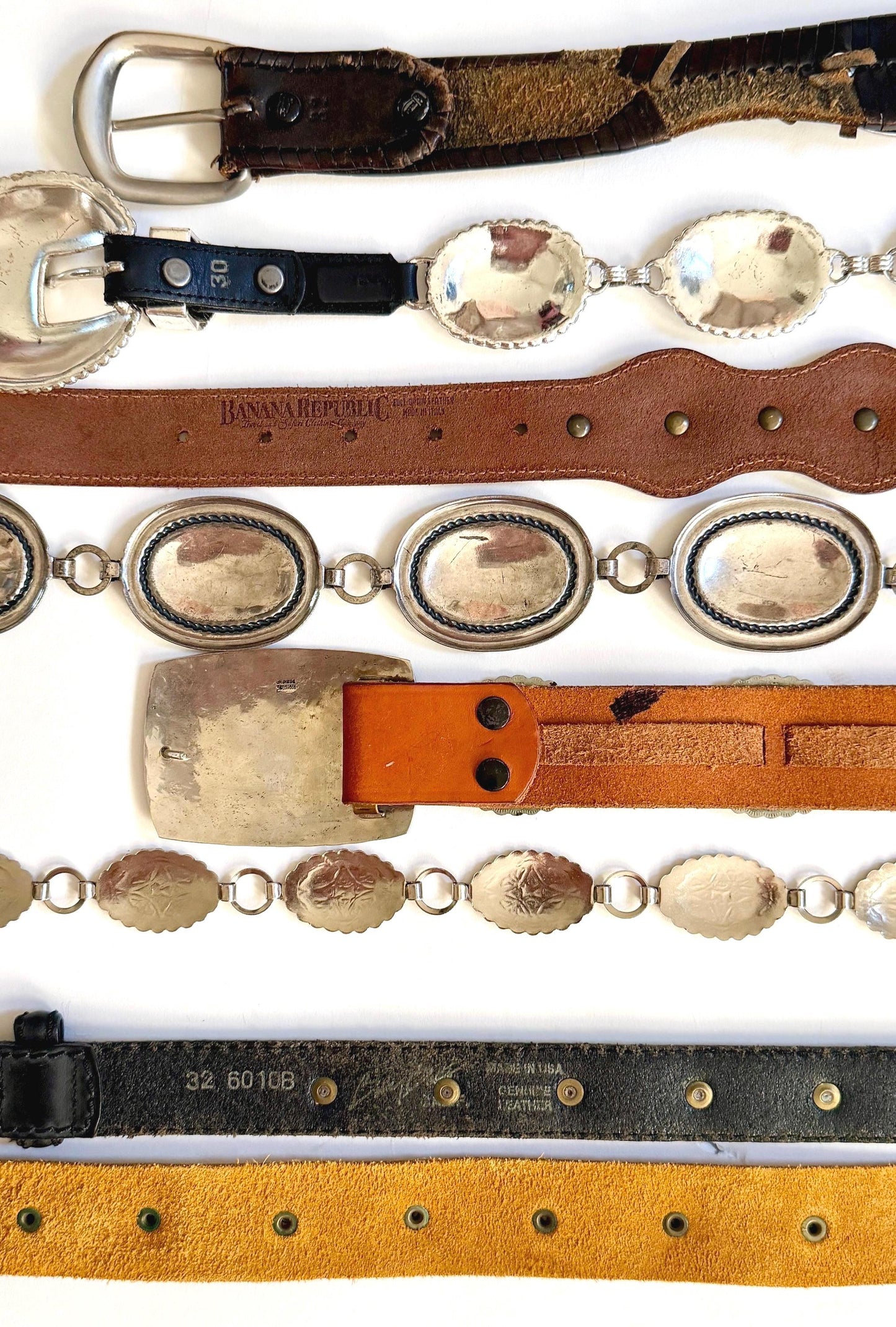 Vintage Concho Belt Brown Leather Strap Western Southwest Cowboy