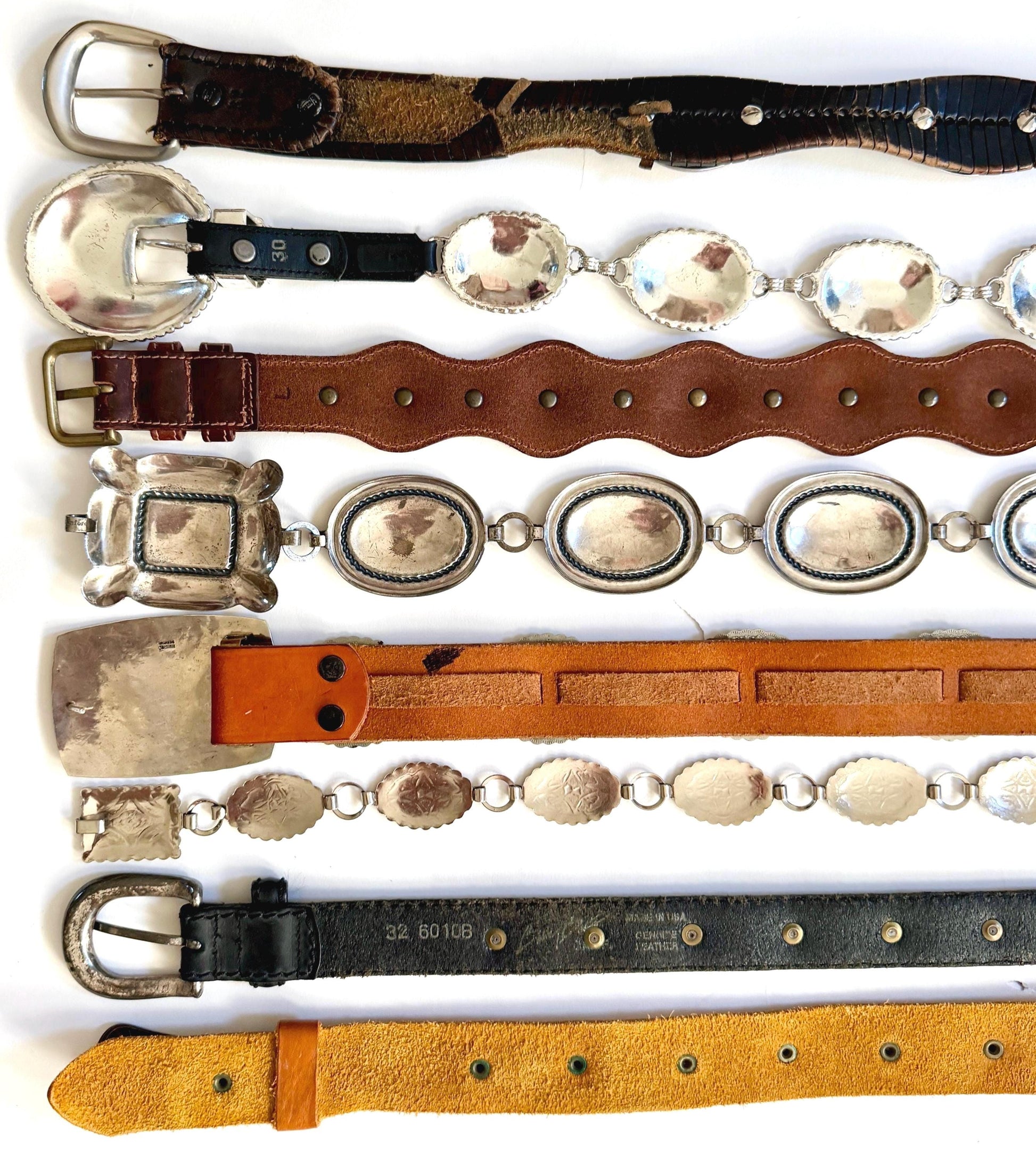 Vintage Concho Belt Brown Leather Strap Western Southwest Cowboy