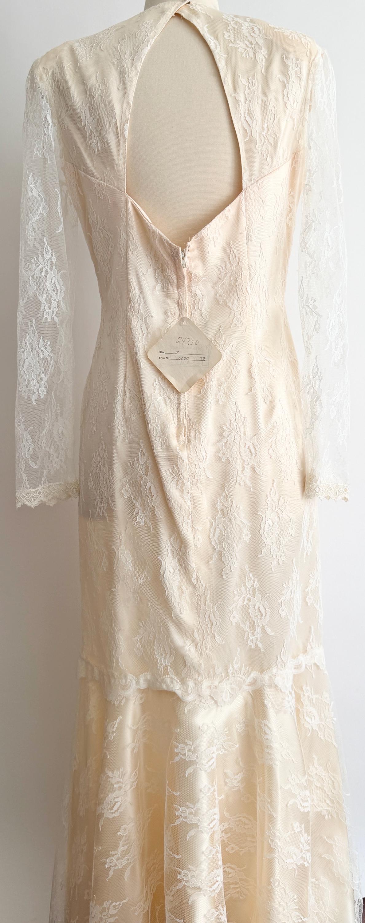 Vintage Lace Wedding Dress 70's 80's Susan Lane's Country Elegance Long Sleeve with Keyhole Back