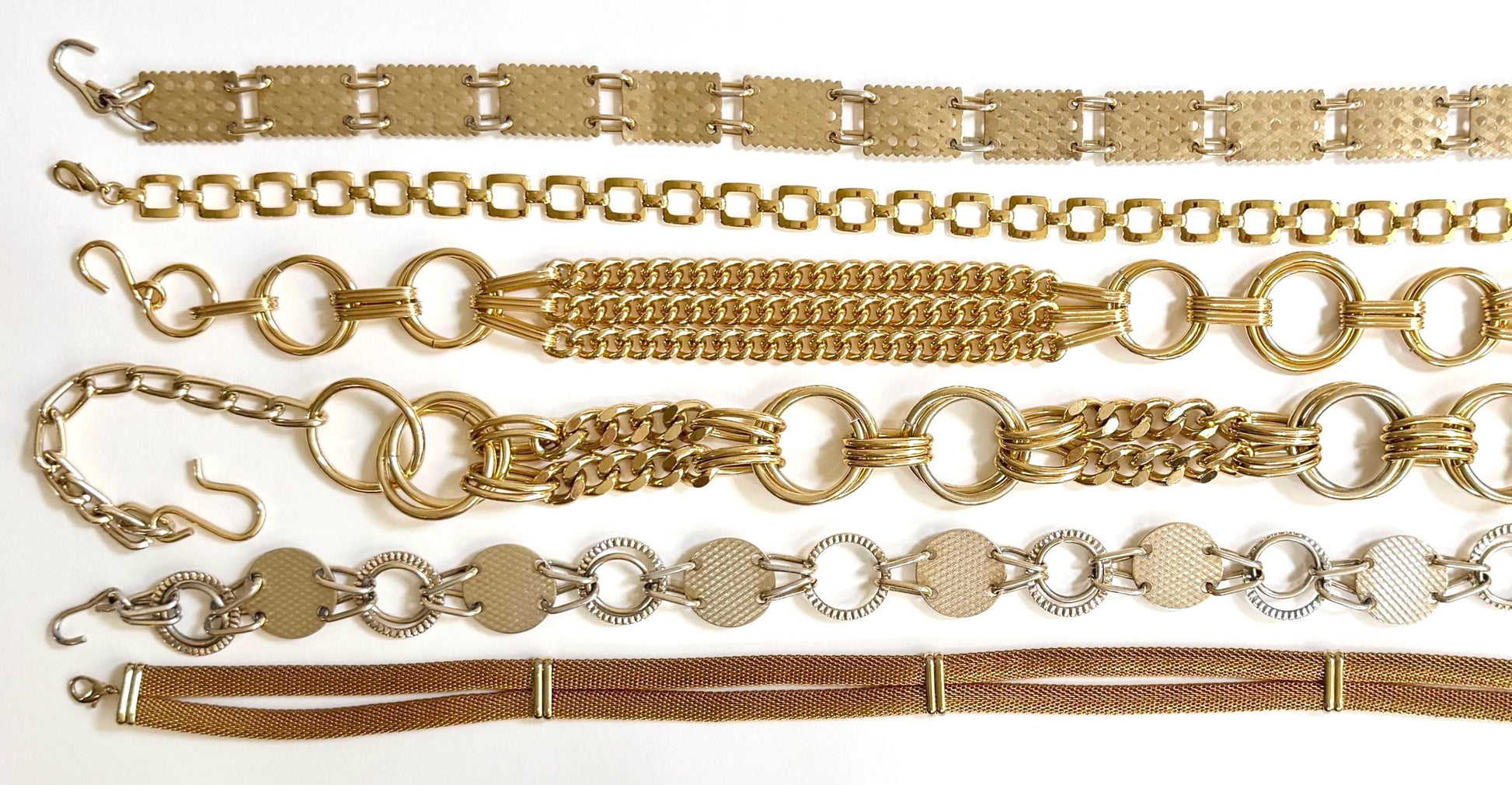 Vintage Gold Chain Belt 70s 80s Rectangle Square Circle Metal Mesh Link