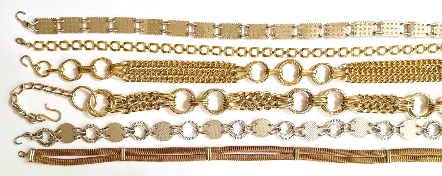 Vintage Gold Chain Belt 70s 80s Rectangle Square Circle Metal Mesh Link