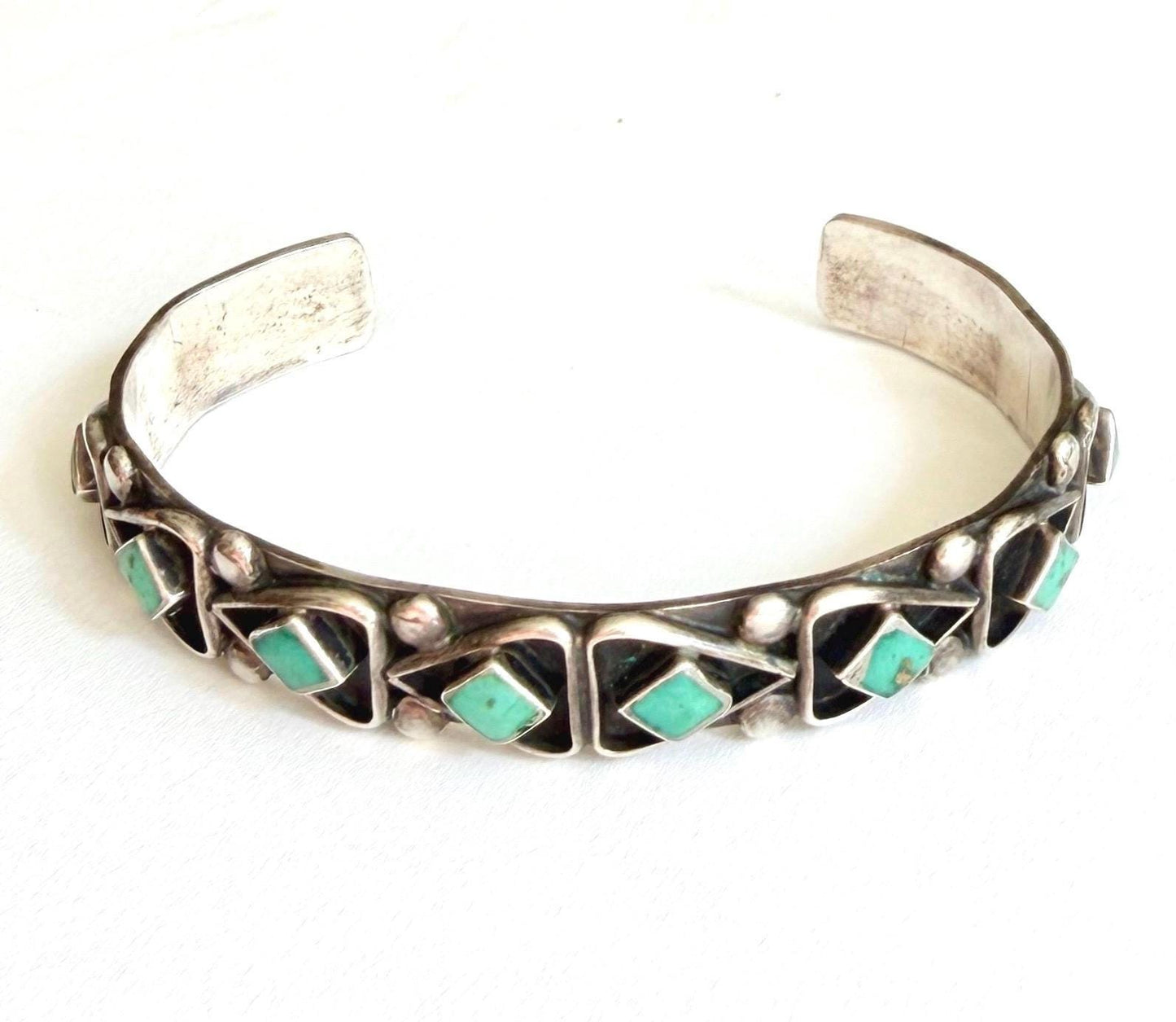 Vintage Zuni Turquoise Sterling Silver Cuff Bracelet Artist Signed FG