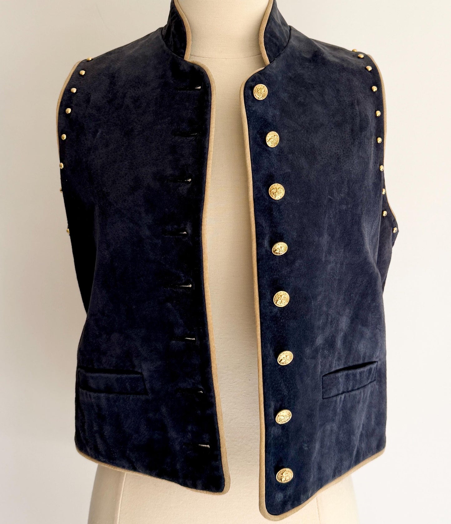 Vintage Suede Womens Vest Navy Blue Western Calvary Style