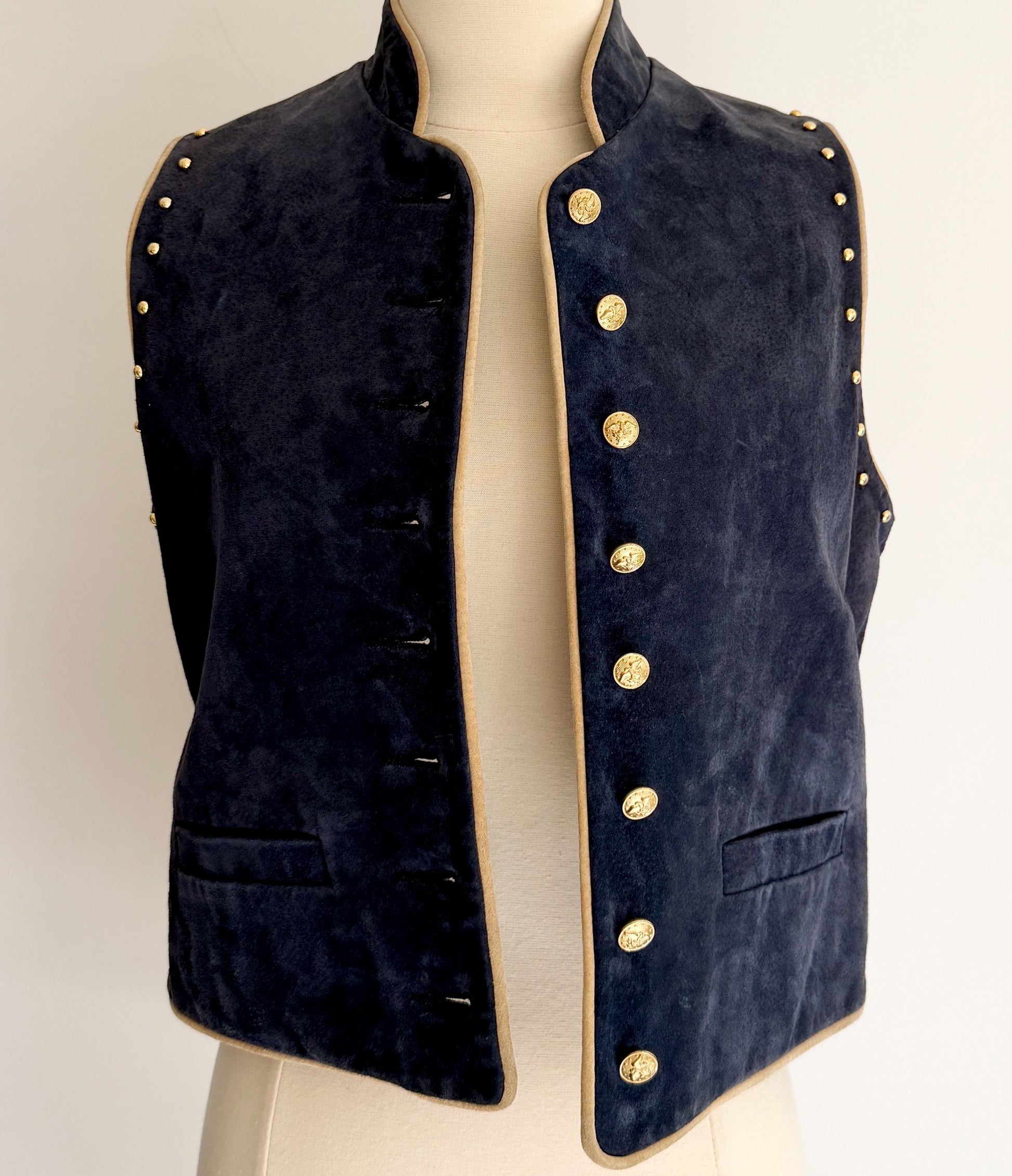 Vintage Suede Womens Vest Navy Blue Western Calvary Style