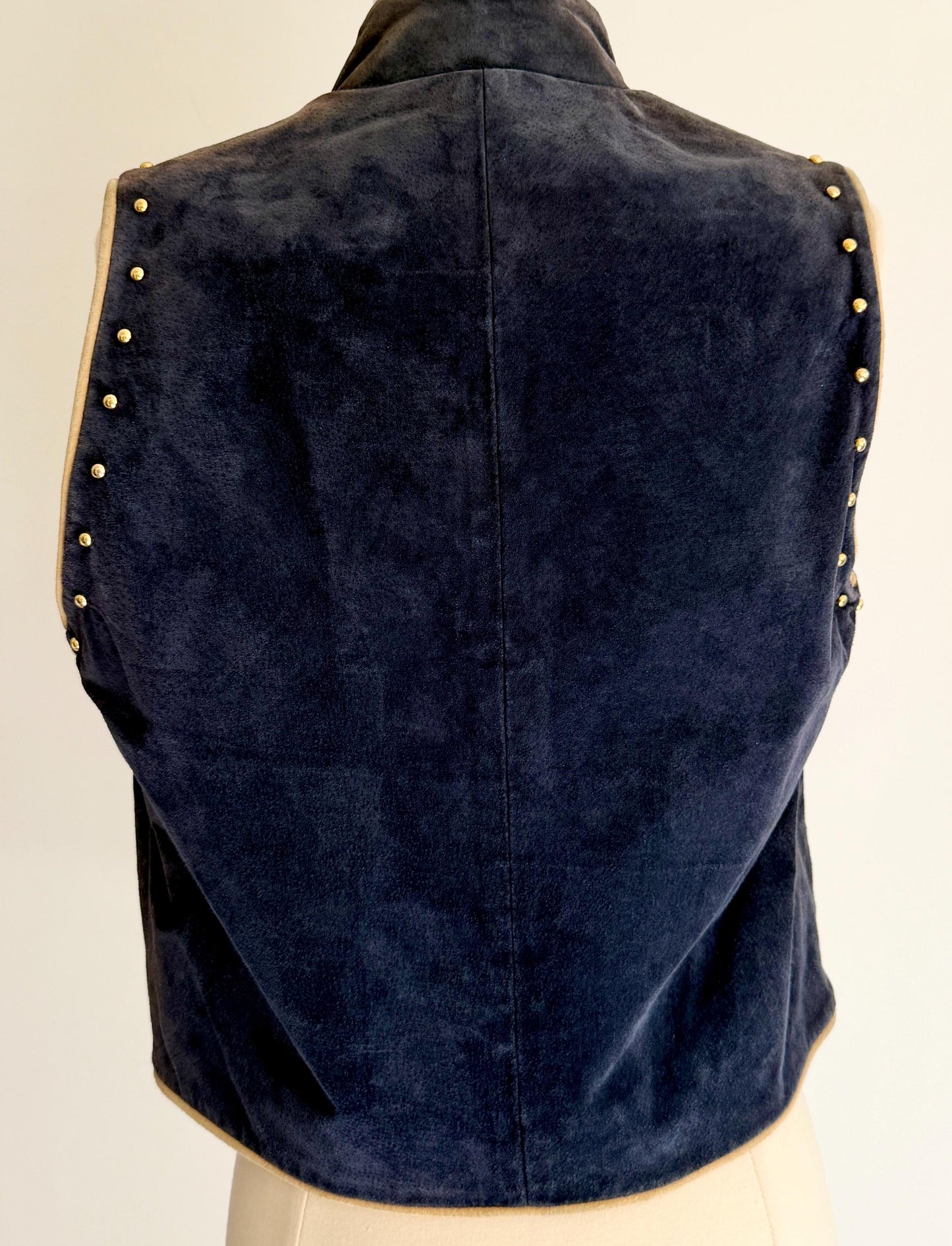 Vintage Suede Womens Vest Navy Blue Western Calvary Style