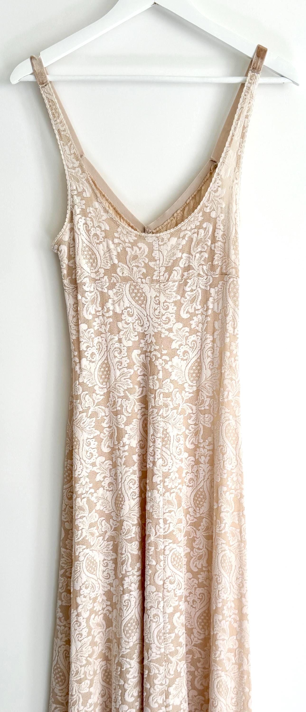 Vintage 90s Lace Slip Dress Velvet Trim