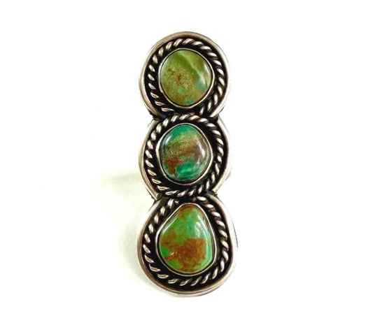 Vintage Long 2.25" Navajo Green Turquoise Ring Size 7