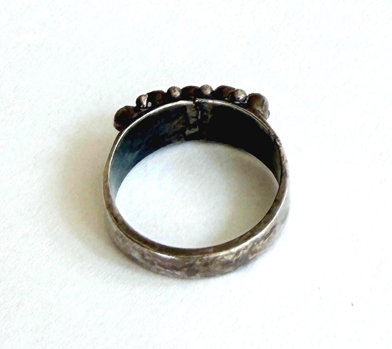Vintage Snake Eye Turquoise Ring Fred Harvey Era Sterling Silver Band Size 5.5
