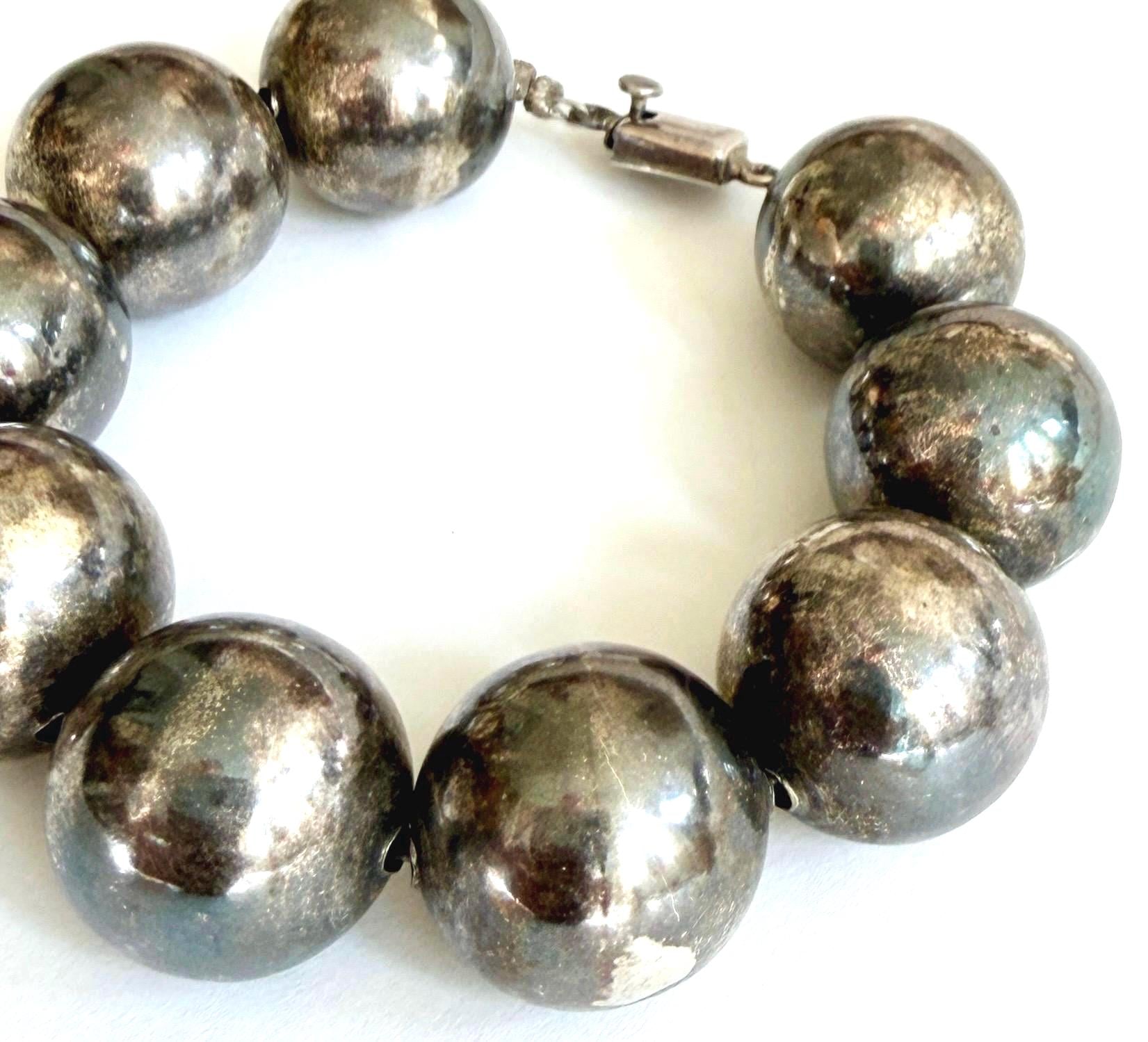 Vintage Oversized Navajo Pearl Bracelet .75" Sterling Silver Beads