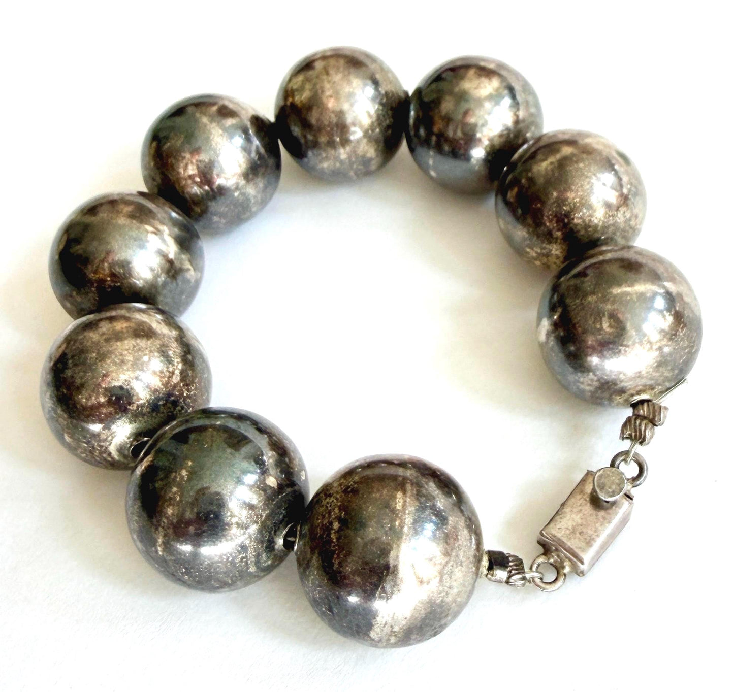 Vintage Oversized Navajo Pearl Bracelet .75" Sterling Silver Beads