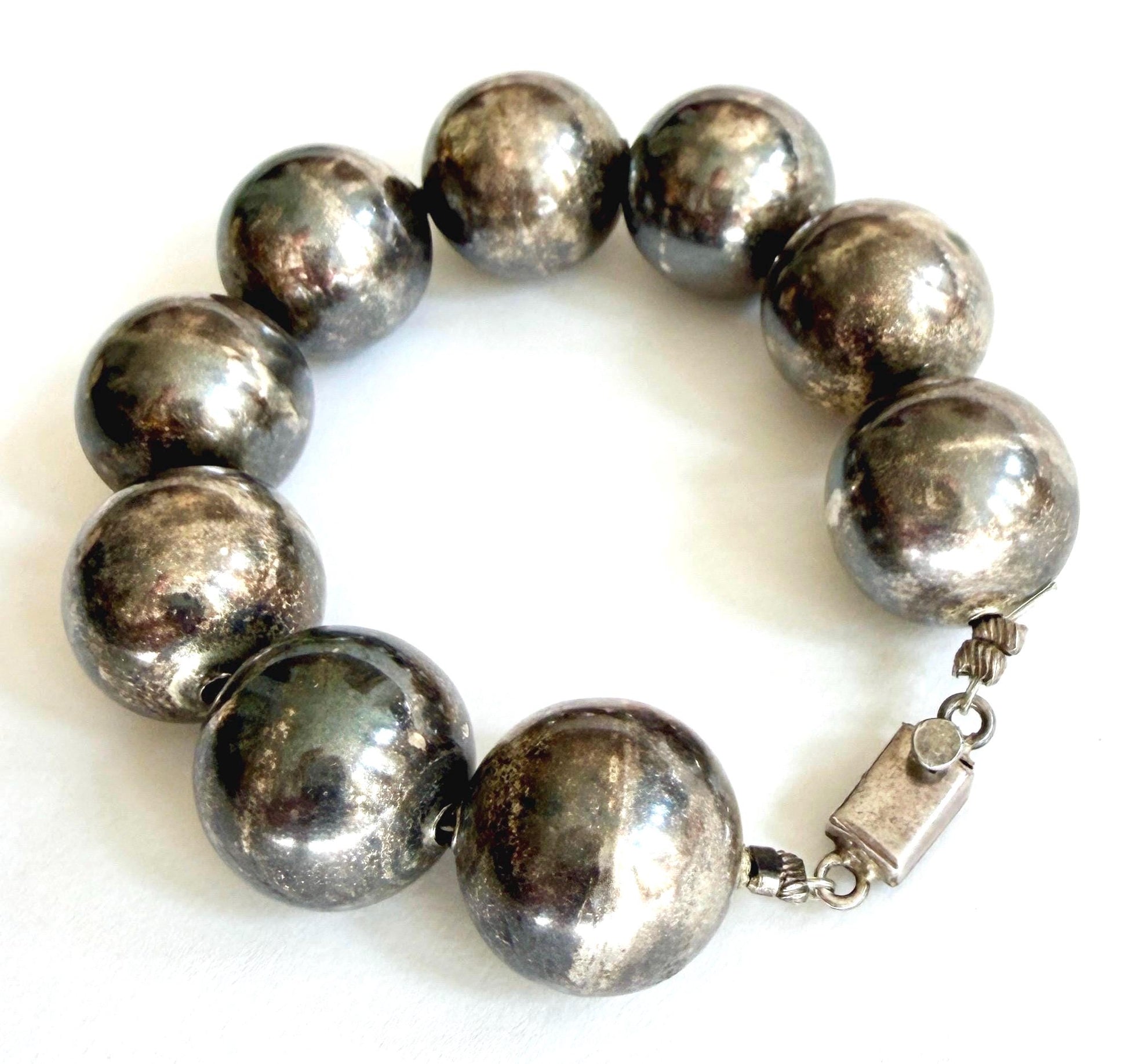 Vintage Oversized Navajo Pearl Bracelet .75" Sterling Silver Beads