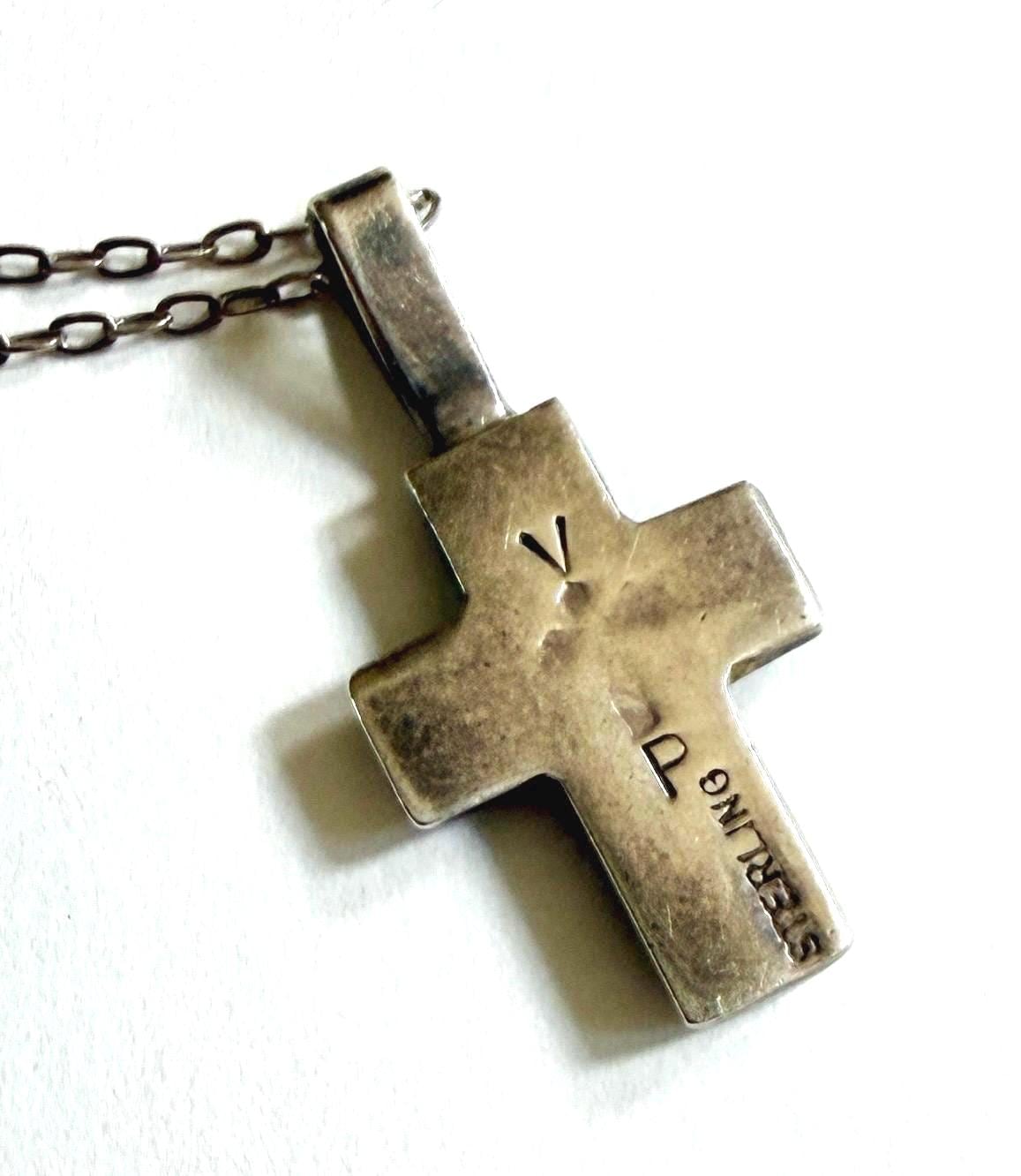 Vintage Navajo Cross Pendant Sterling Silver Necklace