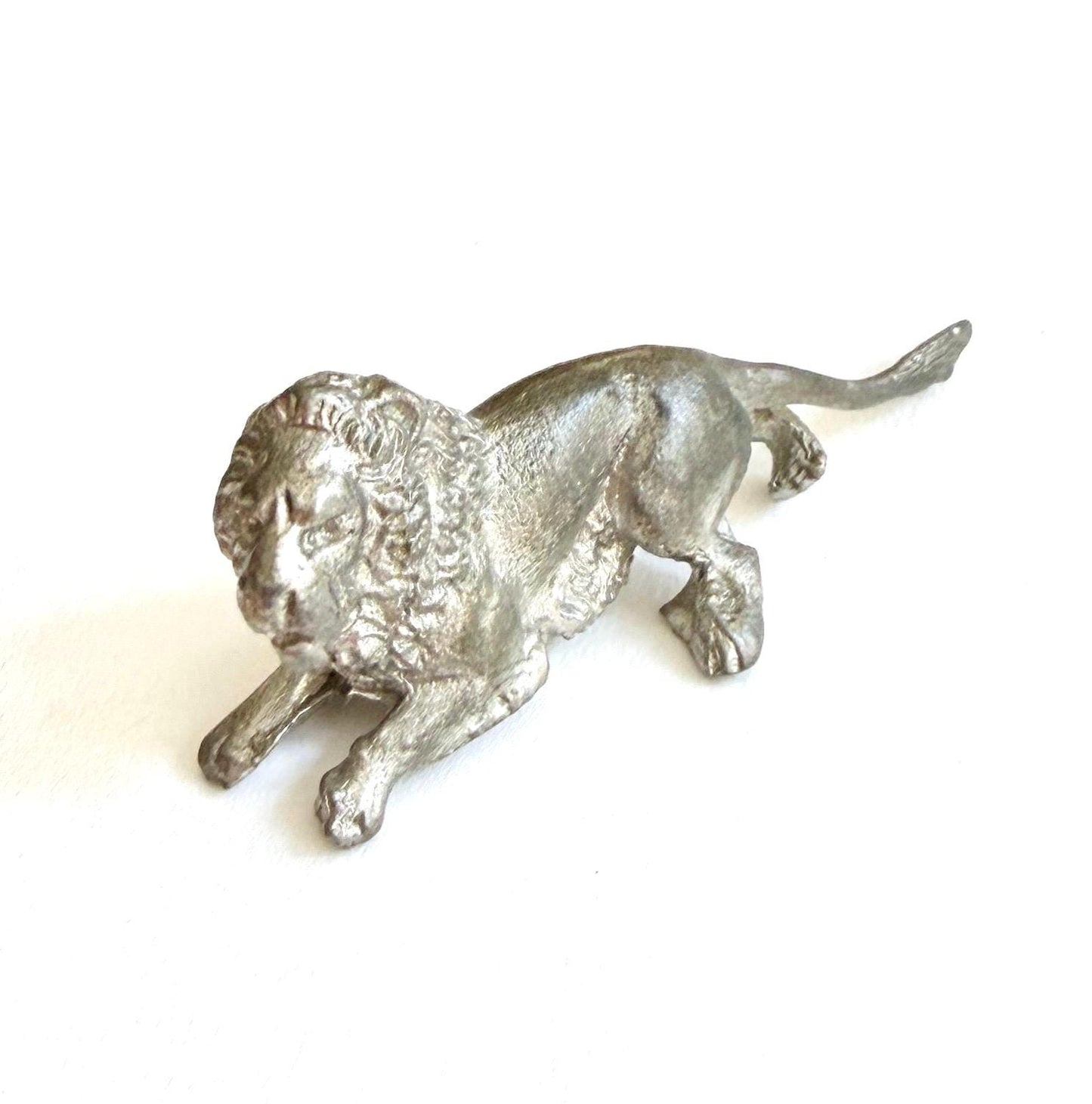 Vintage Miniature Lion Figurine Cast Silver Metal