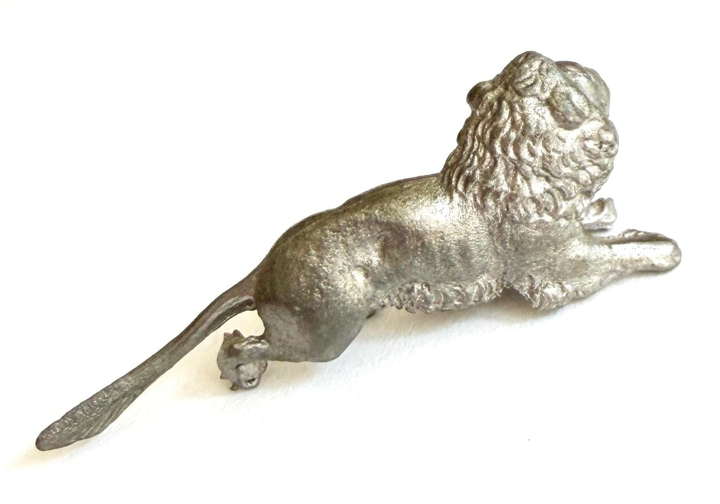 Vintage Miniature Lion Figurine Cast Silver Metal