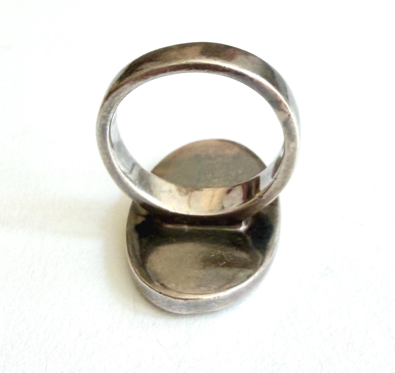 Vintage Sterling Silver Ring Oval Mother of Pearl Inlaid Face Size 5.75