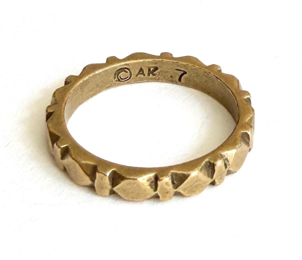 Vintage Brass Band Ring Geometric Embossed Size 7