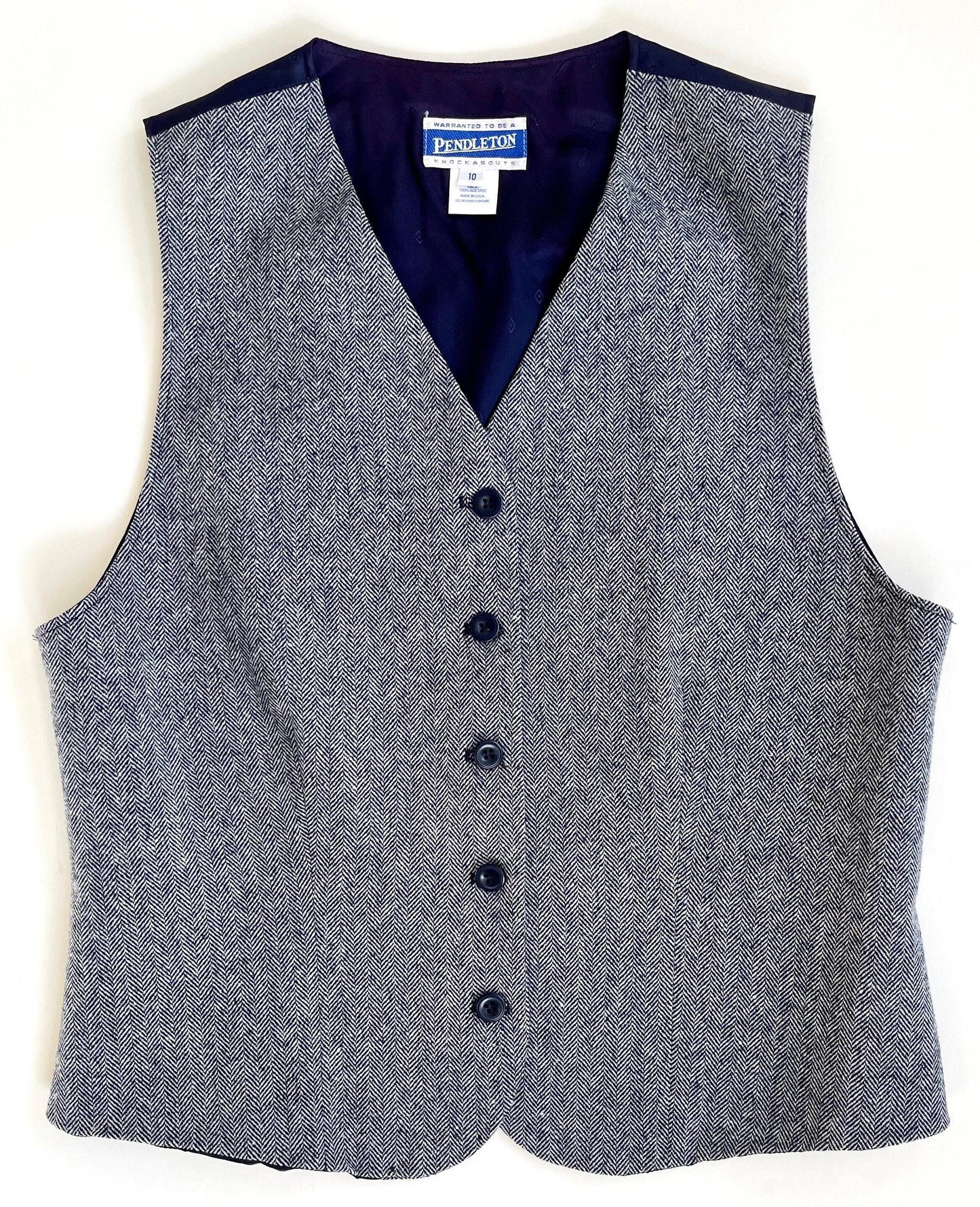 Vintage 90s Pendleton Wool Vest Waistcoat Navy Blue Herringbone