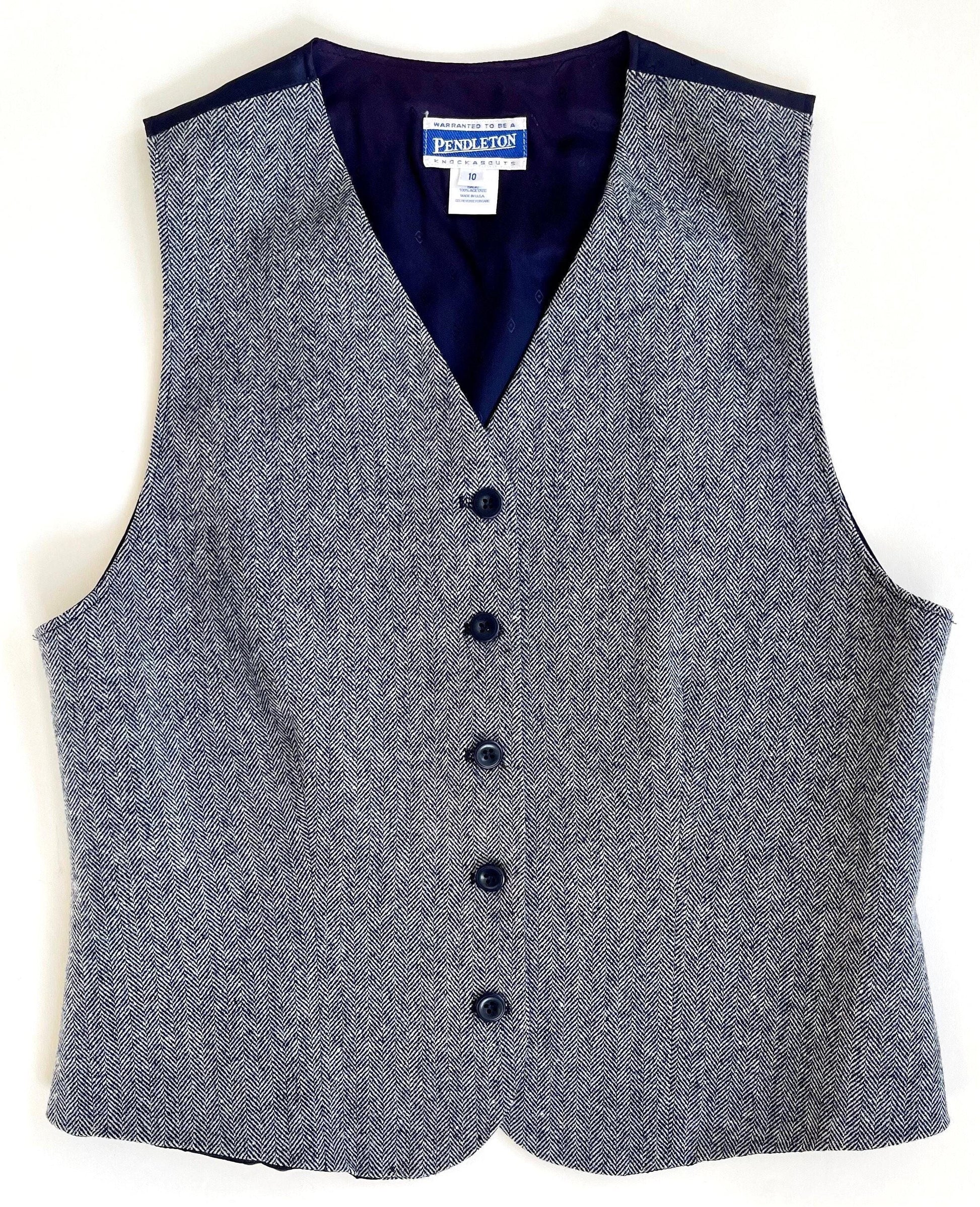 Vintage 90s Pendleton Wool Vest Waistcoat Navy Blue Herringbone