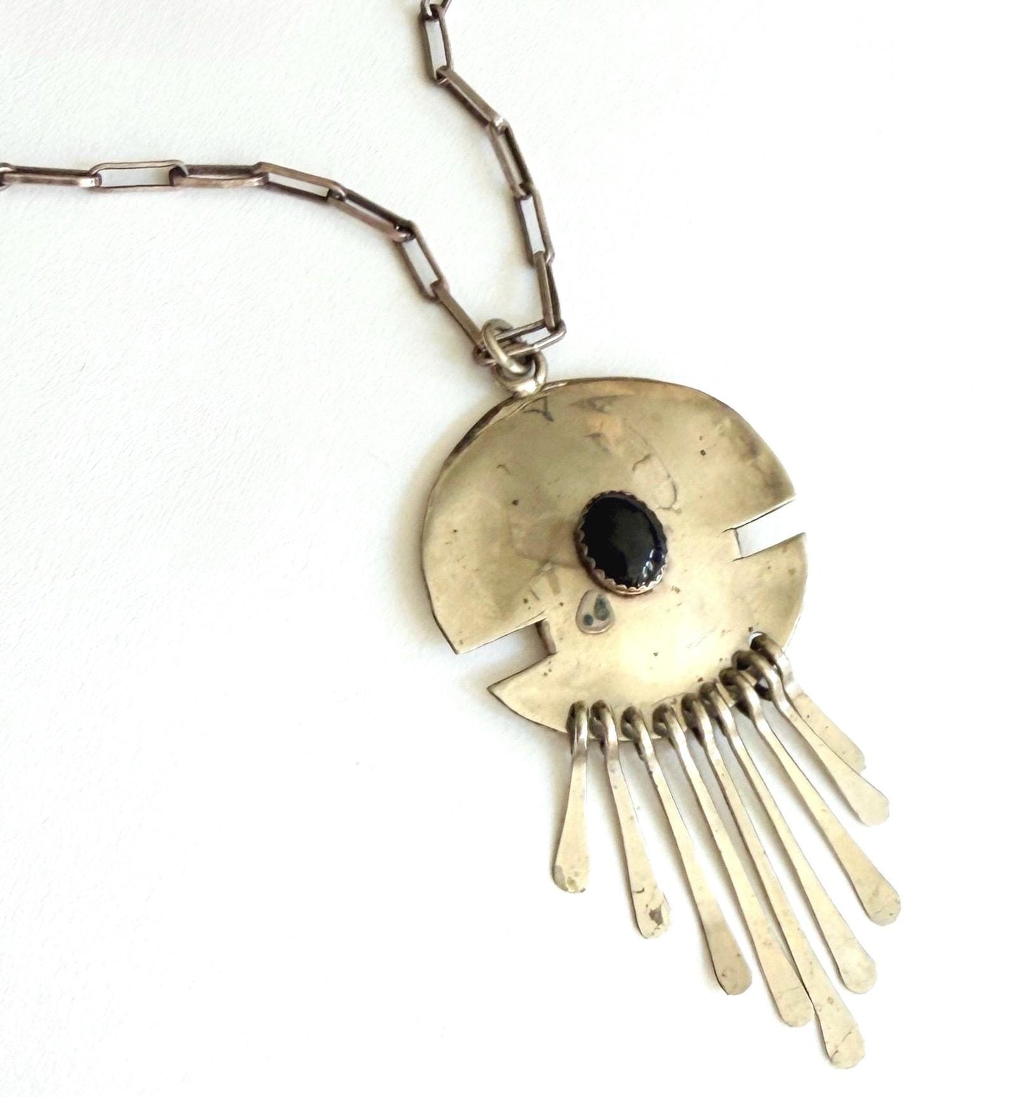 Vintage Navajo Modernist Sterling Silver Necklace Long 28.5" Paperclip Chain