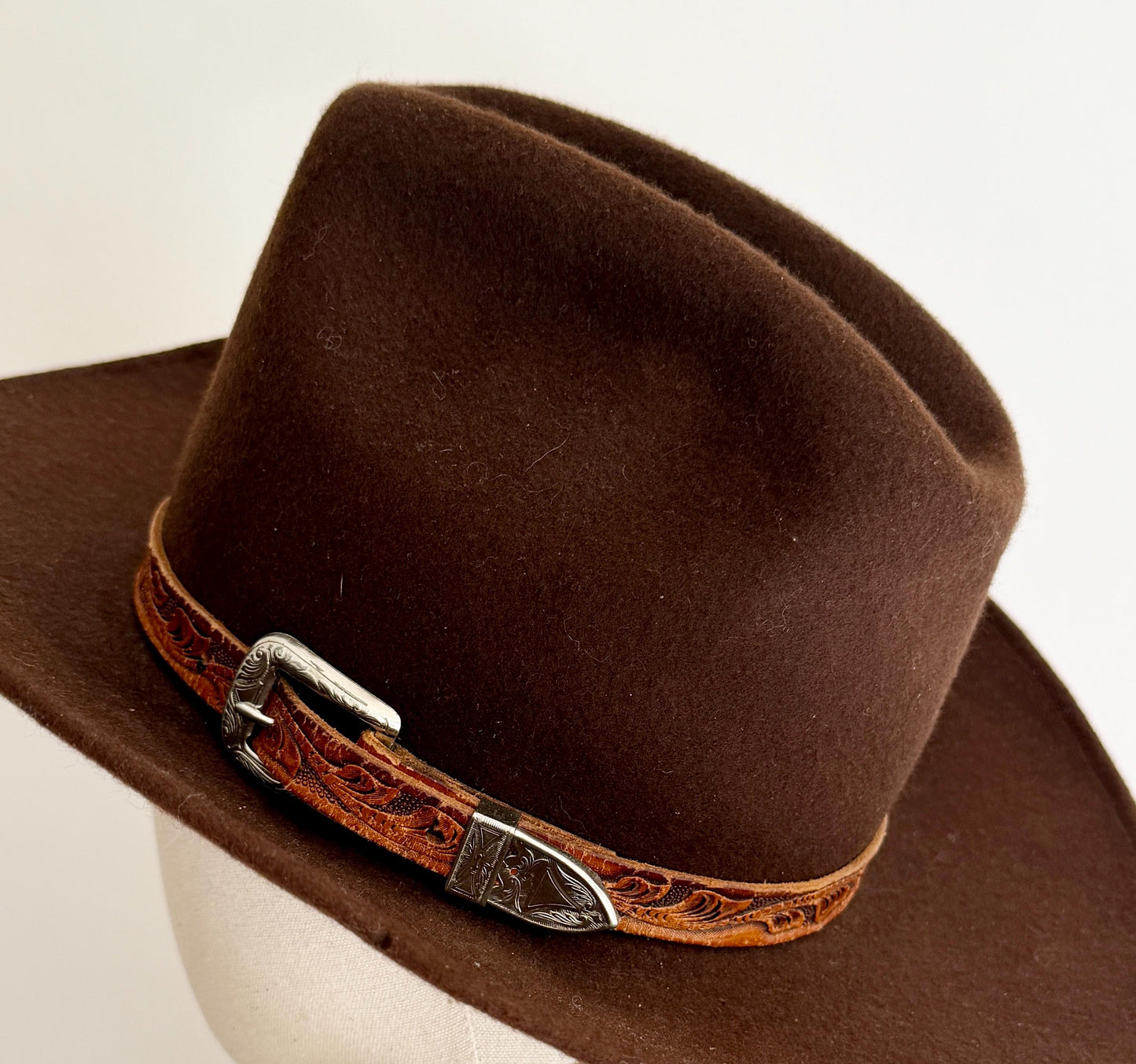 Vintage Rockmount Cowboy Hat Brown Wool Felt Tooled Leather Band
