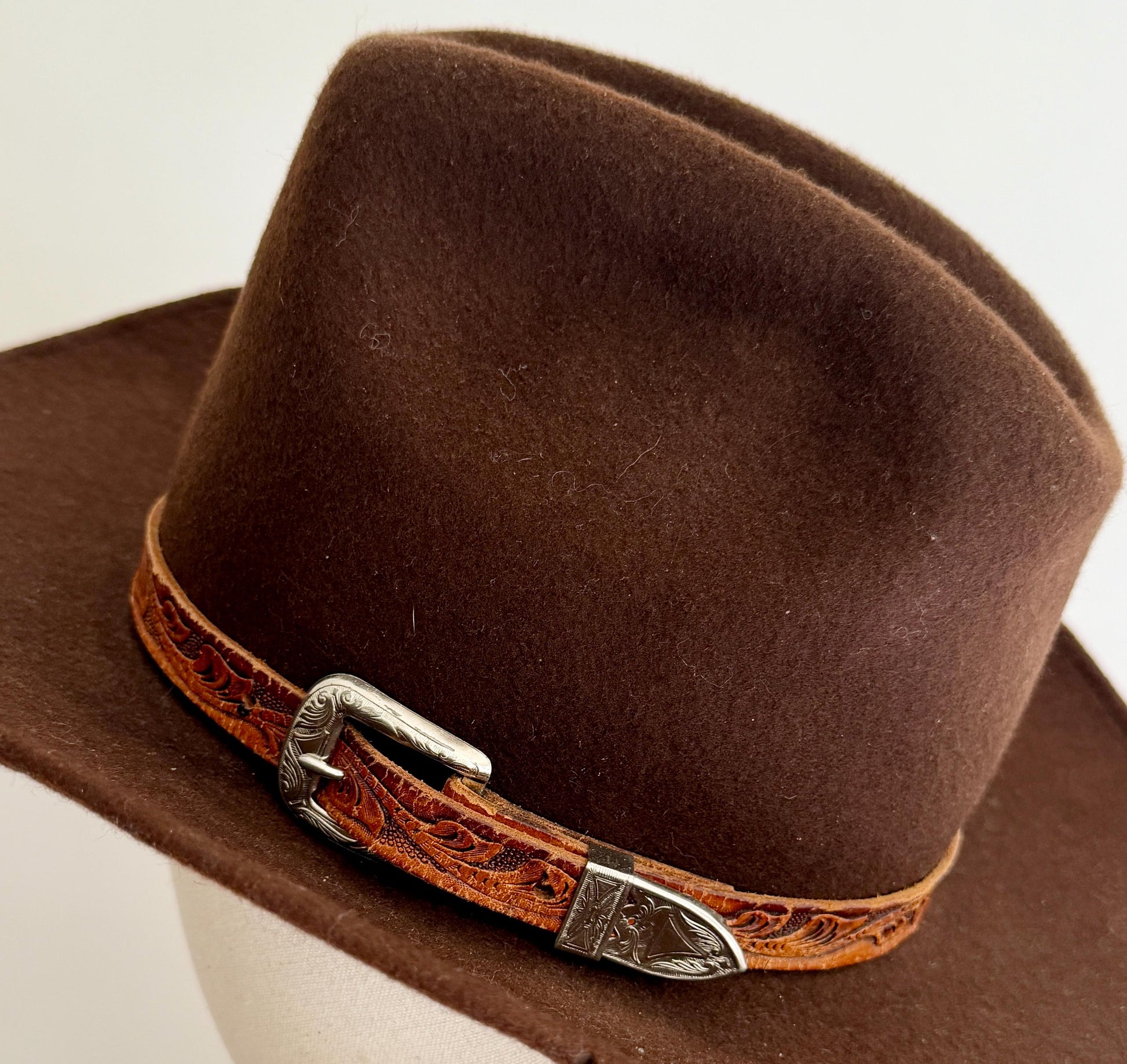 Vintage Rockmount Cowboy Hat Brown Wool Felt Tooled Leather Band