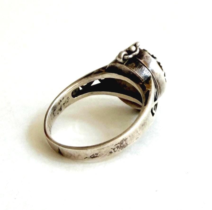 Vintage Sterling Silver Poison Ring Floral Locket Face Size 5.5