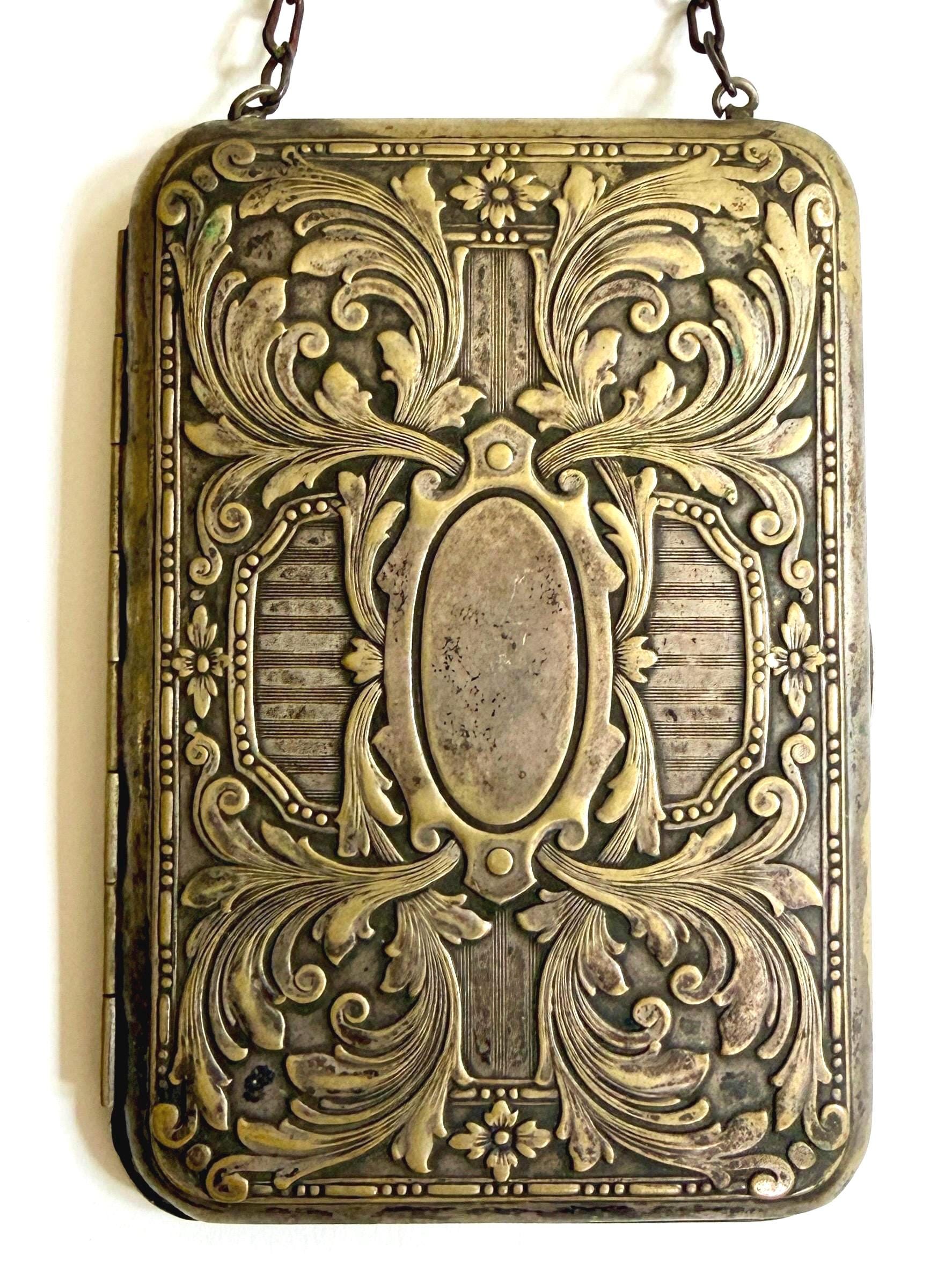 Antique Victorian Dance Purse Art Nouveau Floral Repoussé Metal