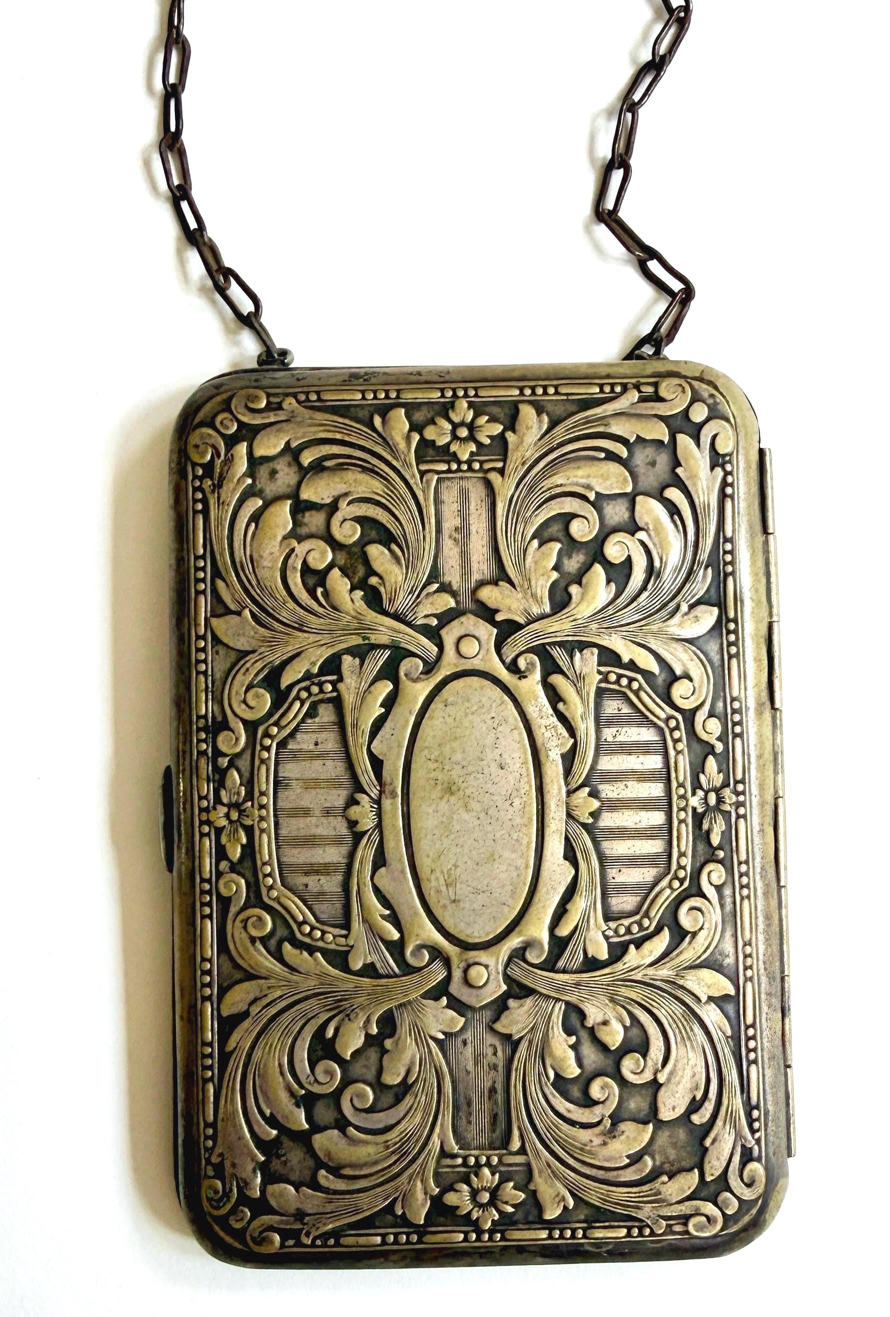 Antique Victorian Dance Purse Art Nouveau Floral Repoussé Metal