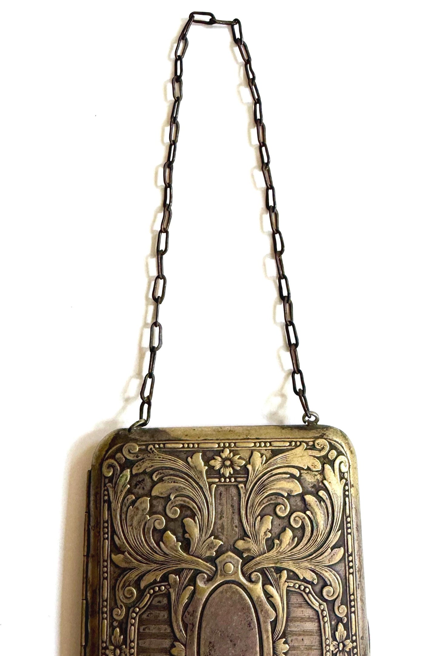 Antique Victorian Dance Purse Art Nouveau Floral Repoussé Metal
