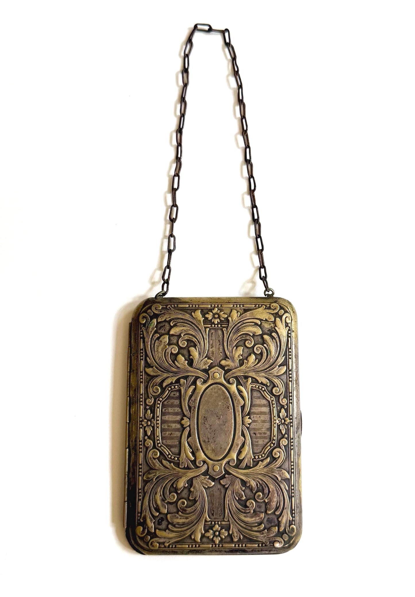 Antique Victorian Dance Purse Art Nouveau Floral Repoussé Metal