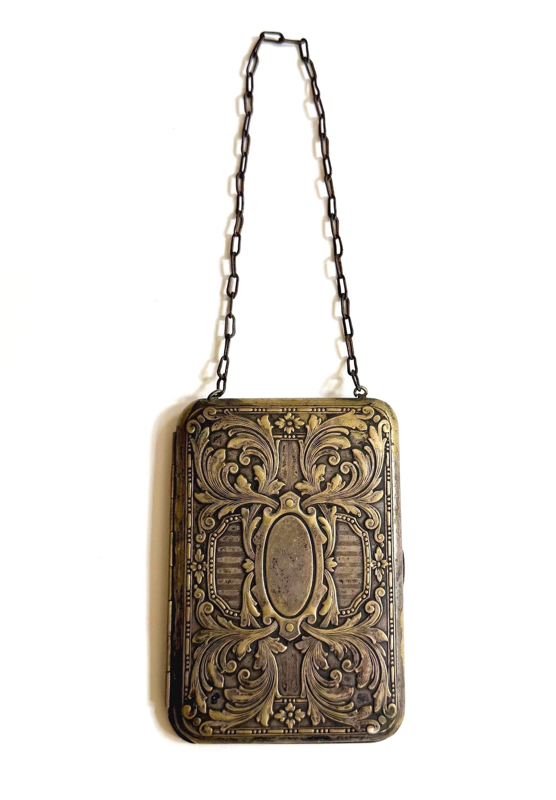 Antique Victorian Dance Purse Art Nouveau Floral Repoussé Metal