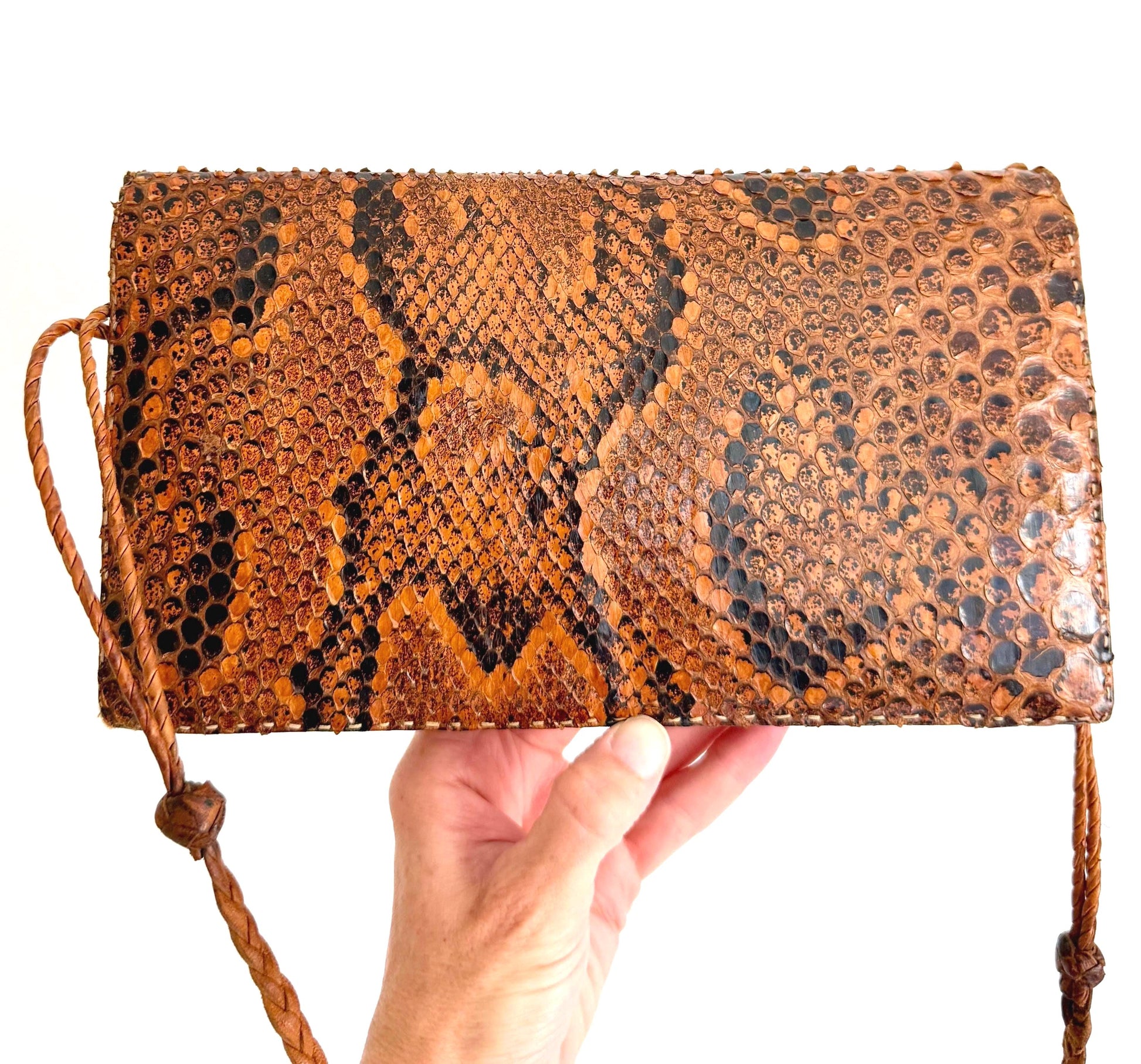 Vintage Handmade Brown Snakeskin Purse Shoulder Bag
