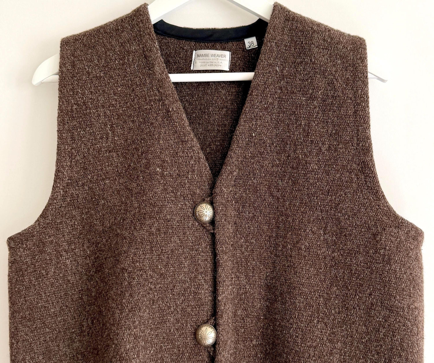 Vintage Brown Wool Vest Nambe Weavers New Mexico Handwoven